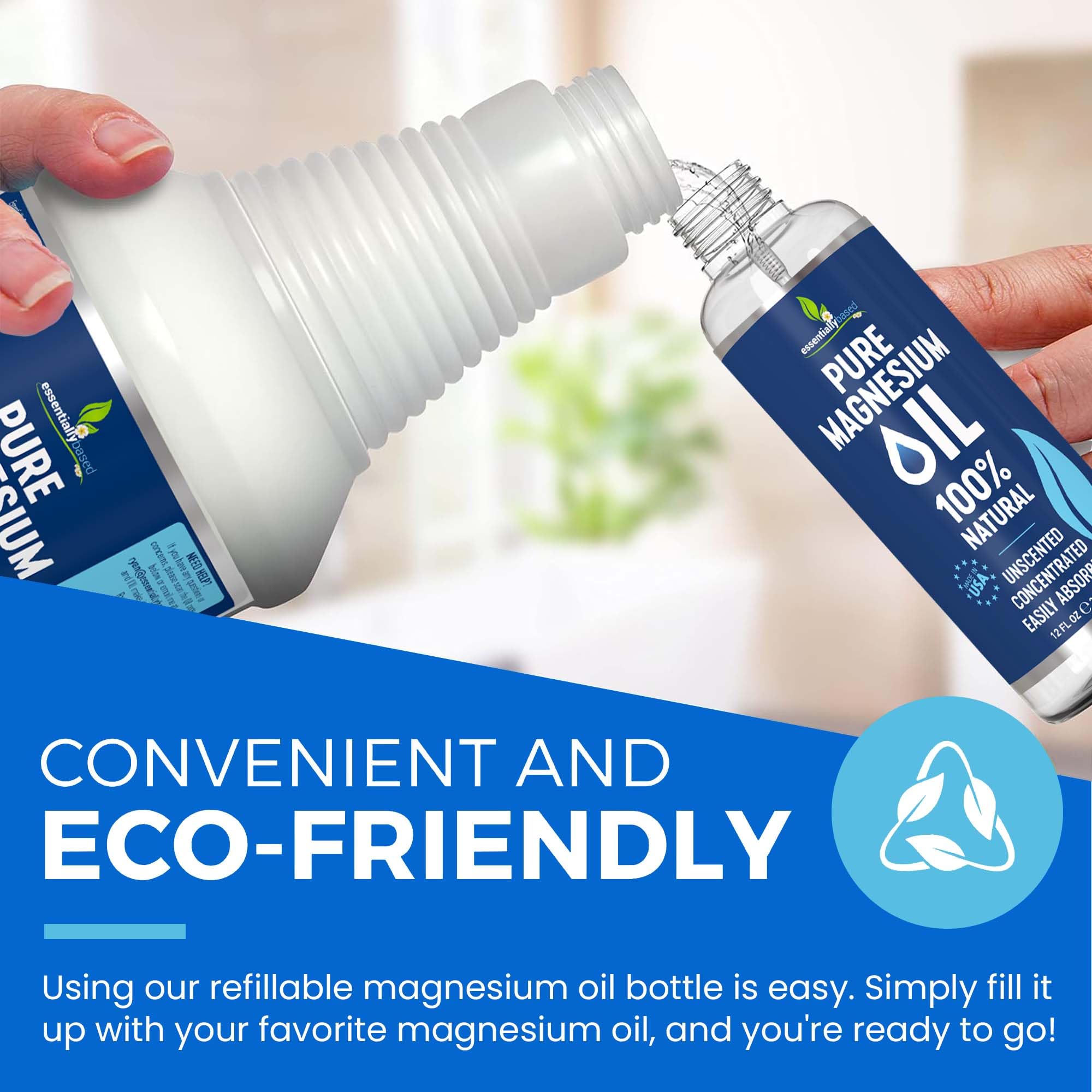 Essentially Based Magnesium Oil Spray 1129g close-up of spray application