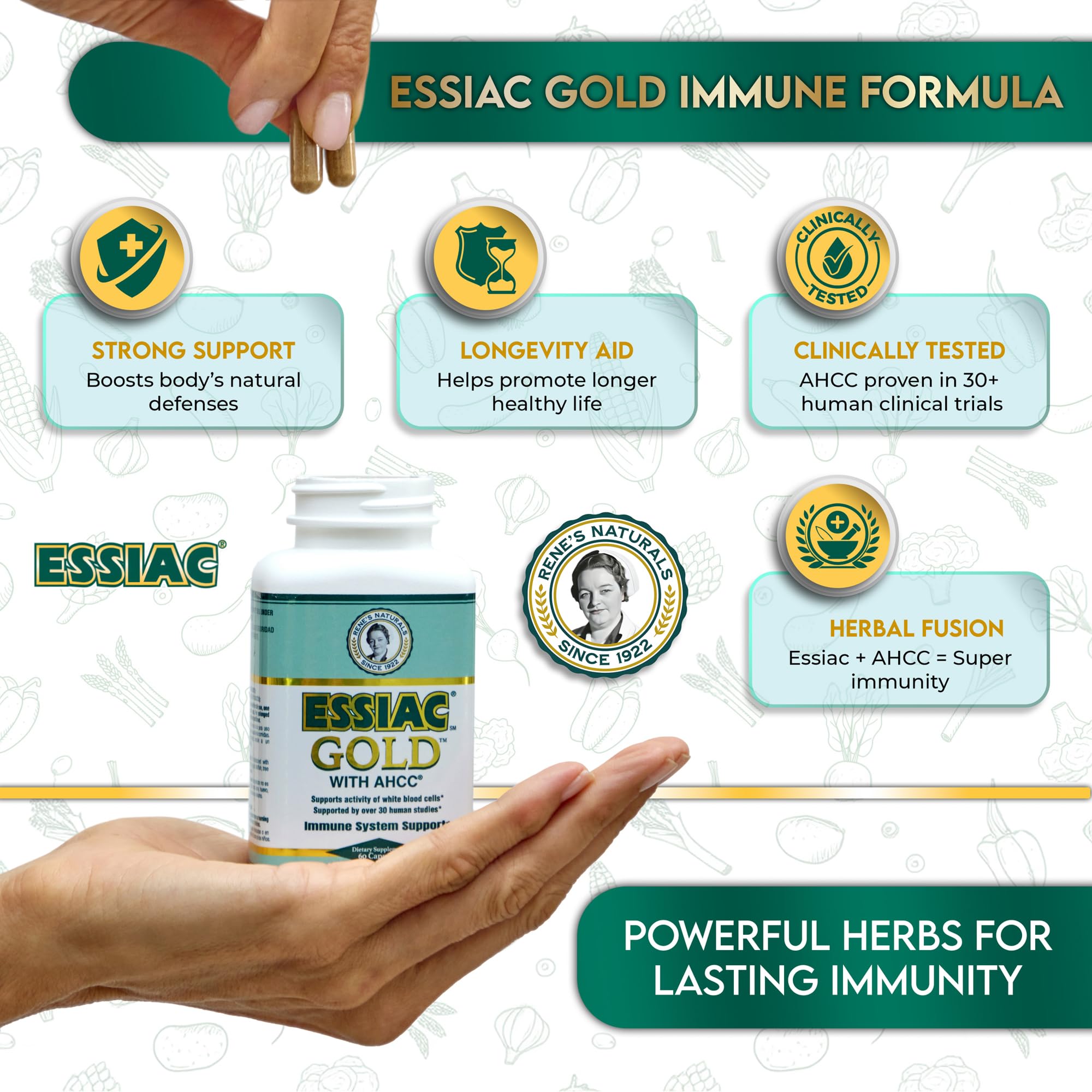Essiac Herbal Supplement with AHCC 70g packaging