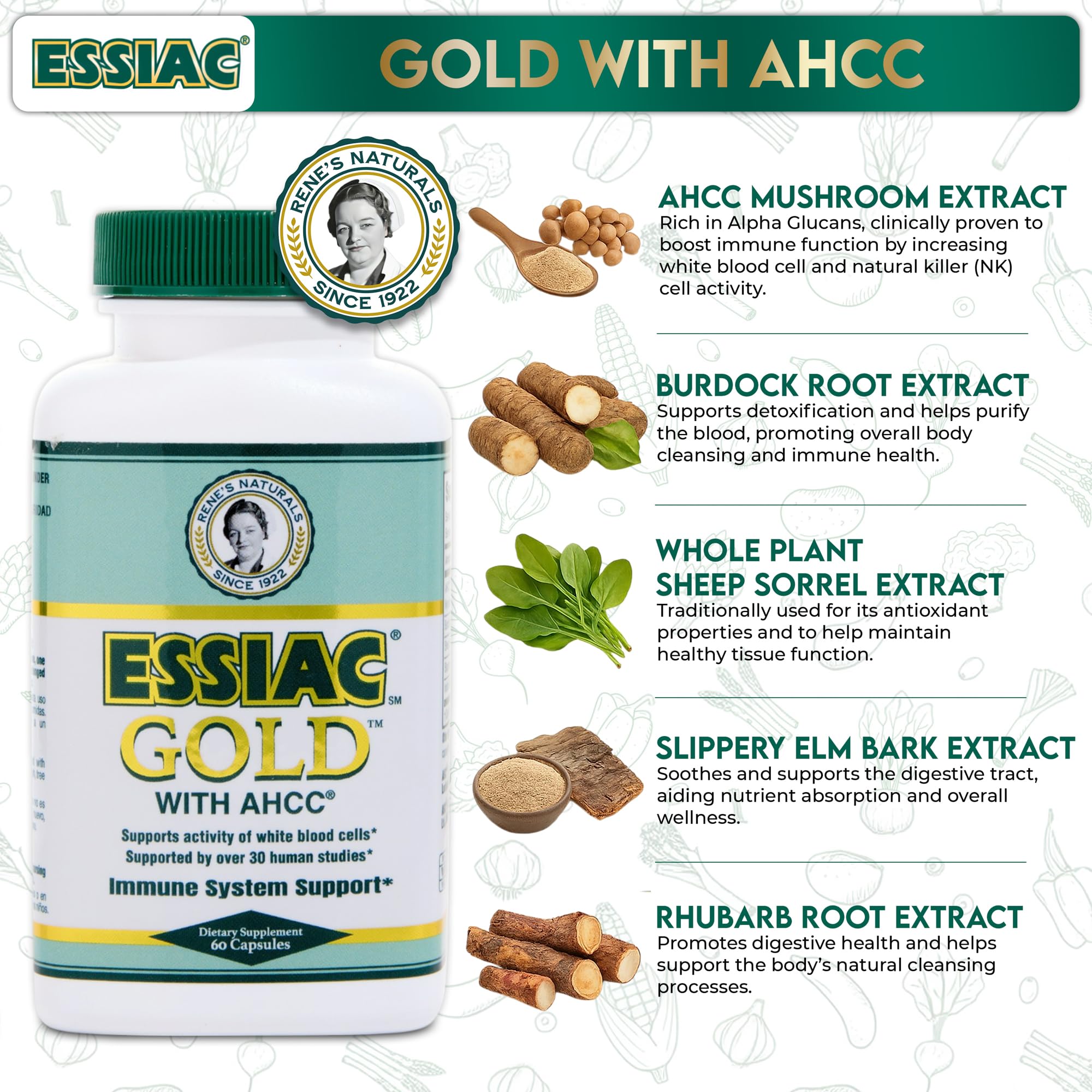 Essiac Herbal Supplement with AHCC 70g side view
