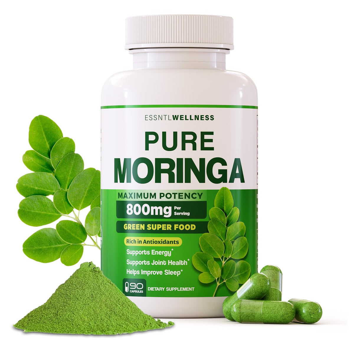 ESSNTLWELLNESS Moringa Powder Capsules bottle front view