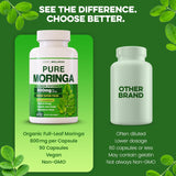 ESSNTLWELLNESS Moringa Powder Capsules on a wooden table