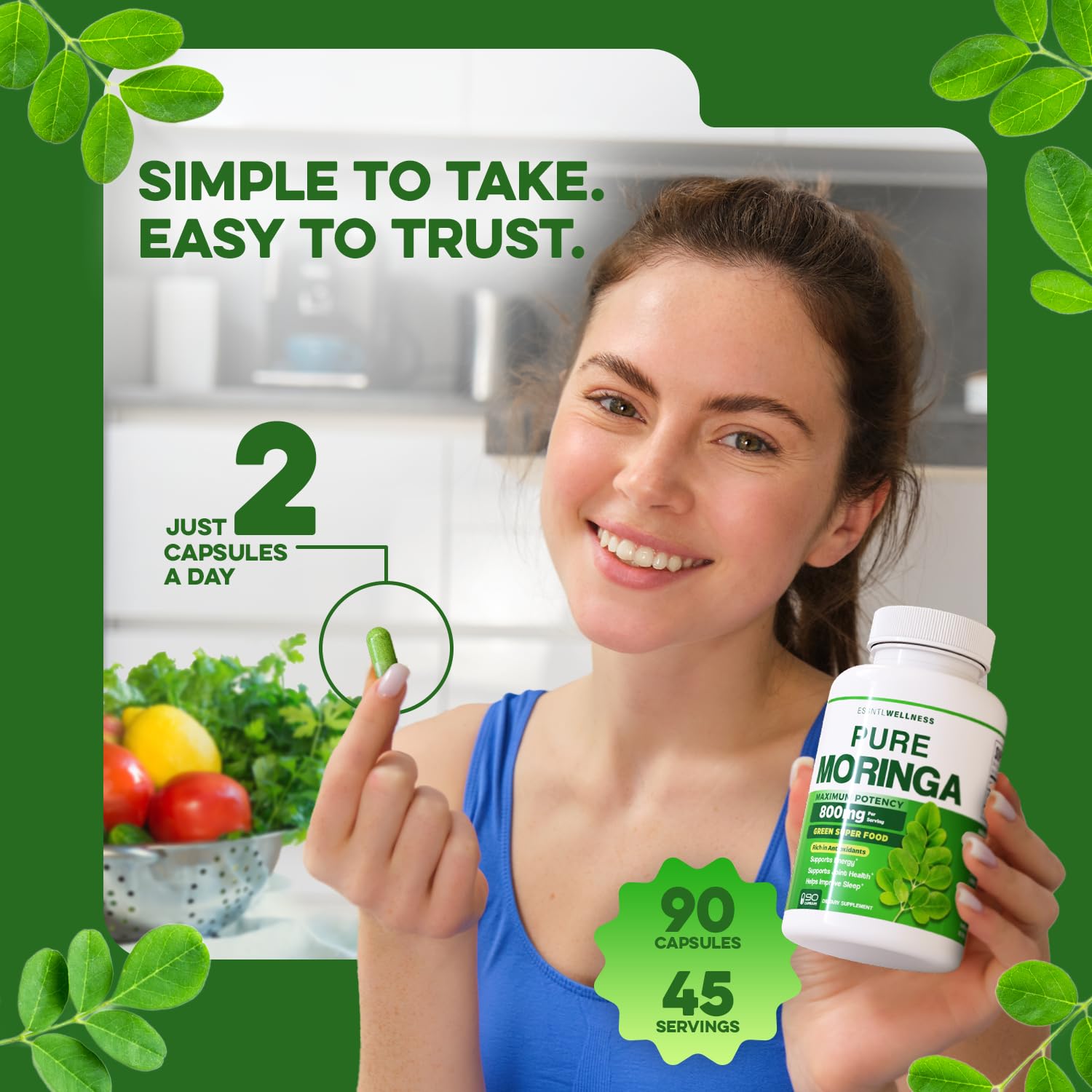 ESSNTLWELLNESS Moringa Powder Capsules opened bottle