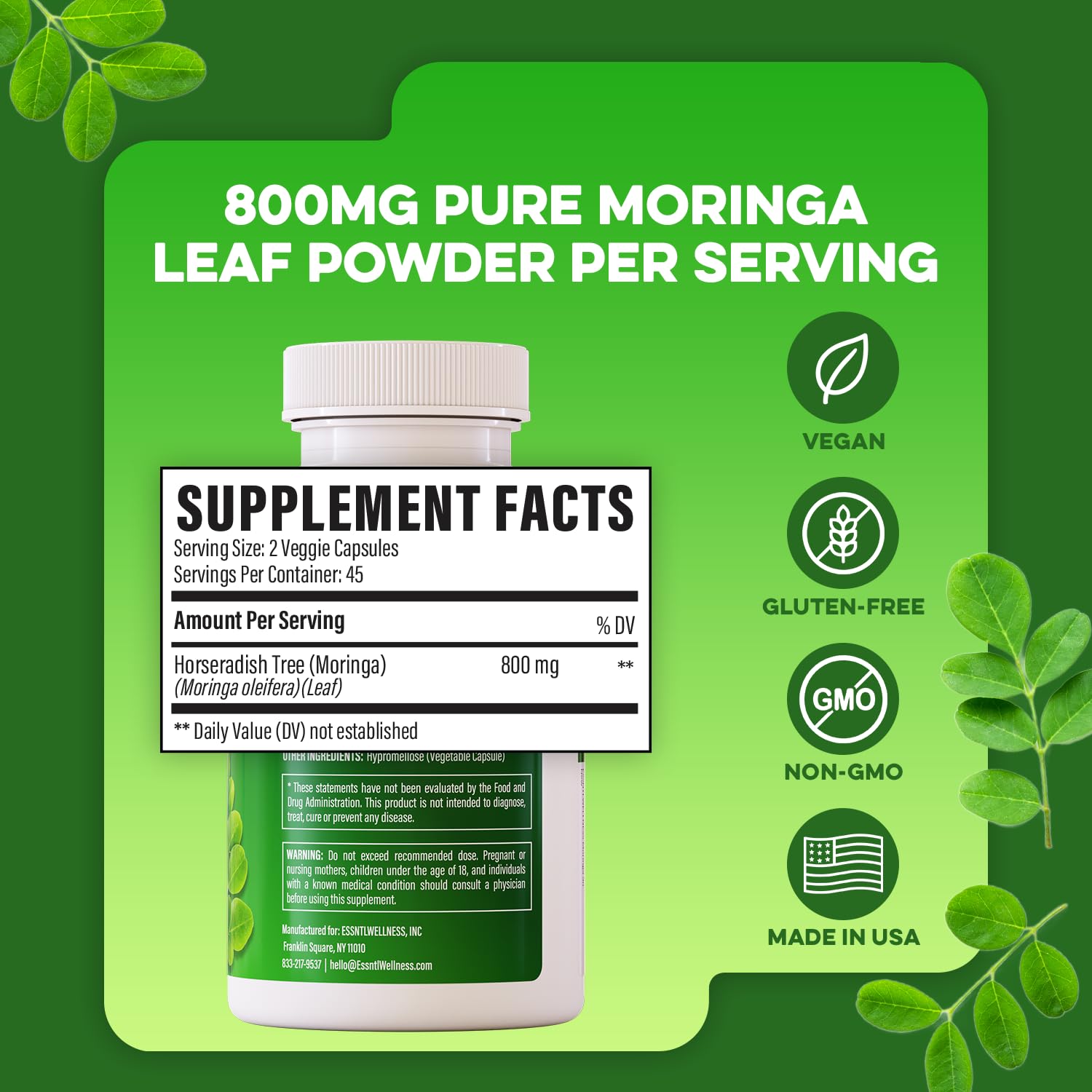 ESSNTLWELLNESS Moringa Powder Capsules with measuring spoon