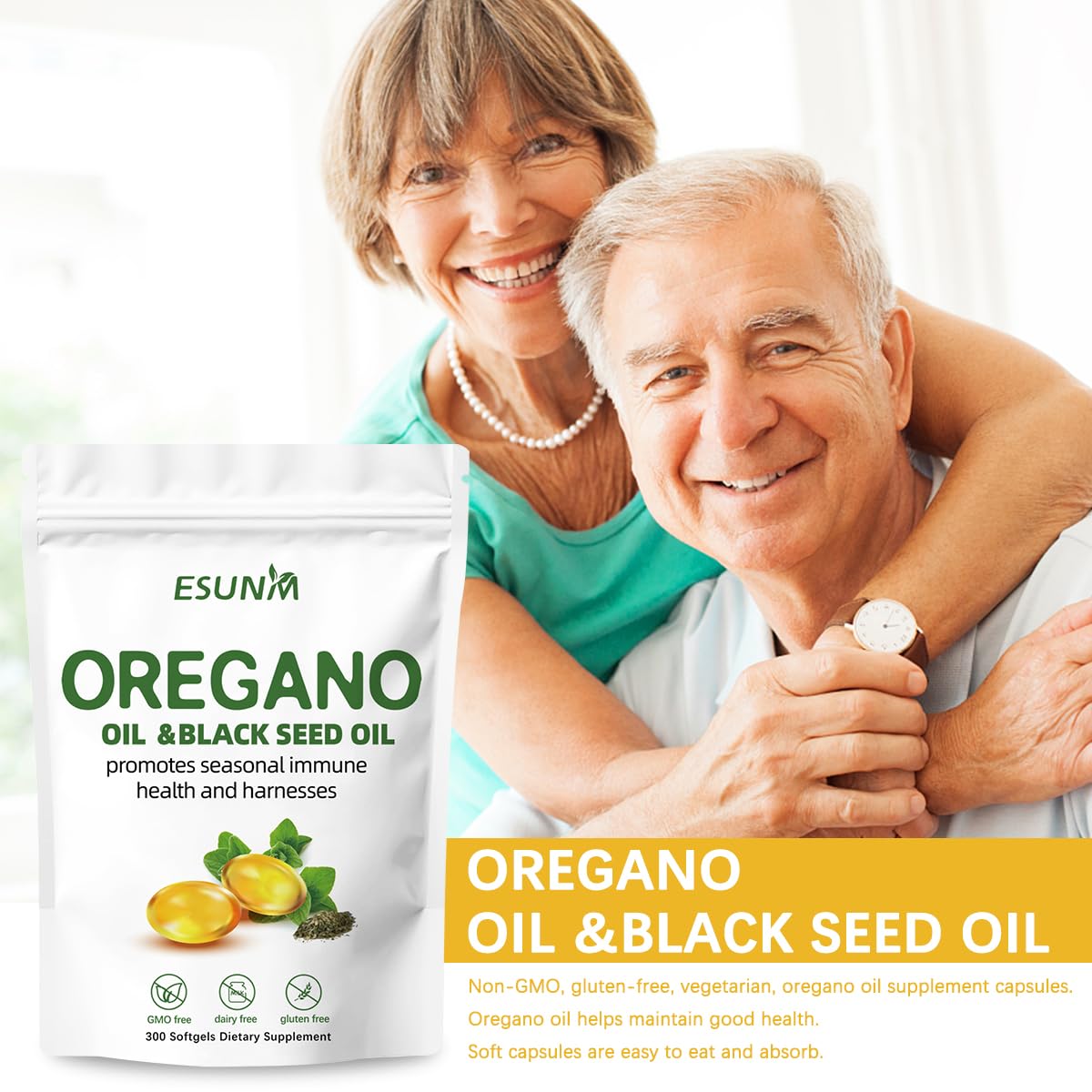 ESUNM Oil of Oregano Softgels in a hand for size reference