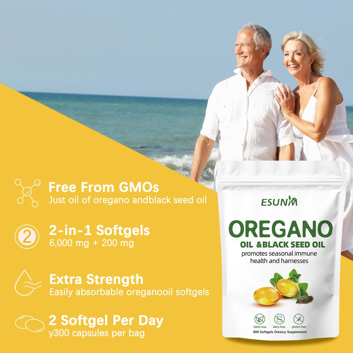 ESUNM Oil of Oregano Softgels with black seed oil