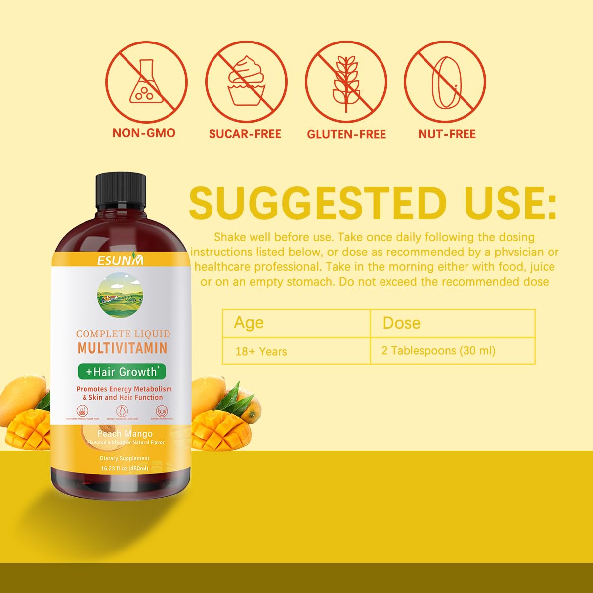 ESUNM Women's Liquid Multivitamin Peach Mango ingredients list