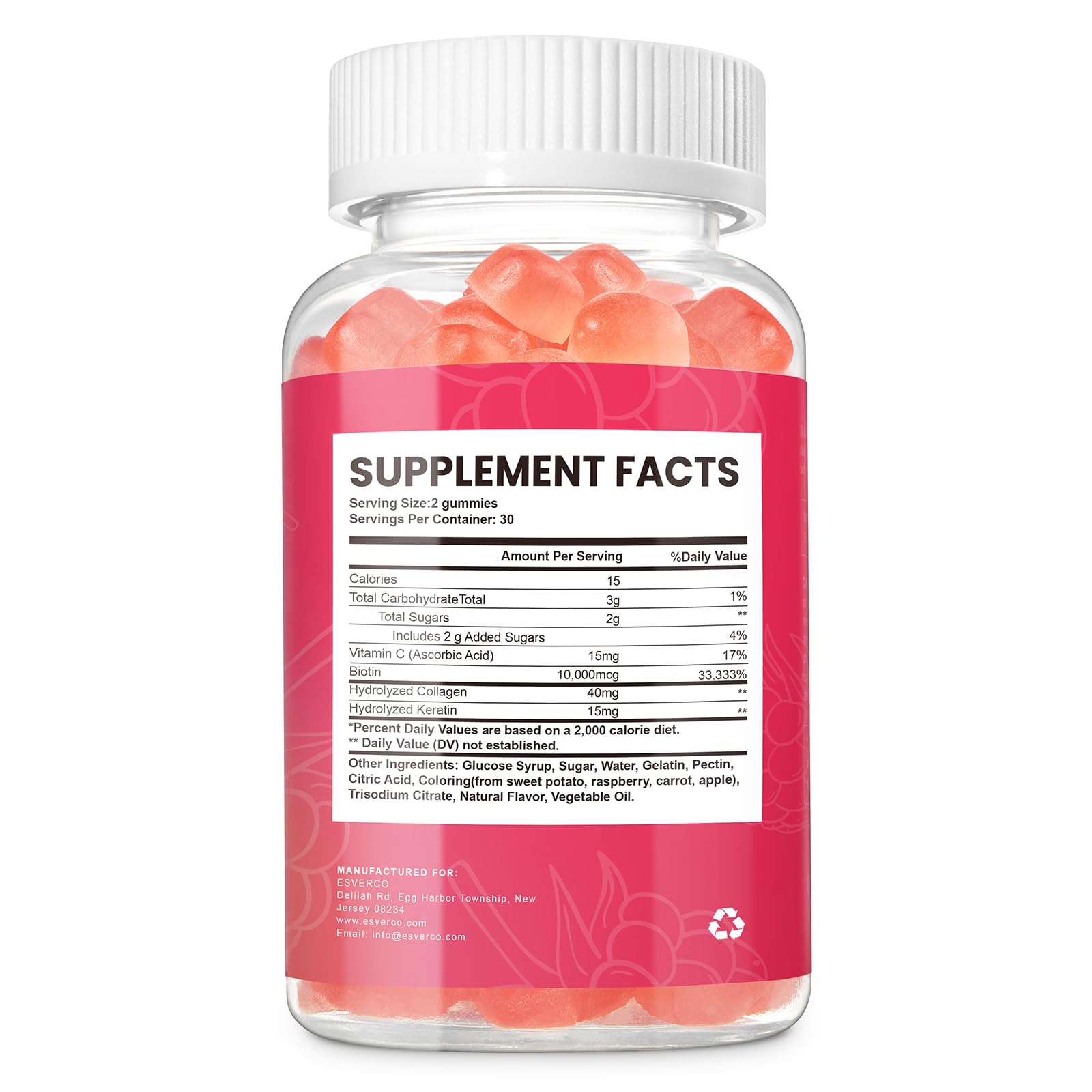 esverco Biotin Collagen Gummies bottle with a measuring spoon