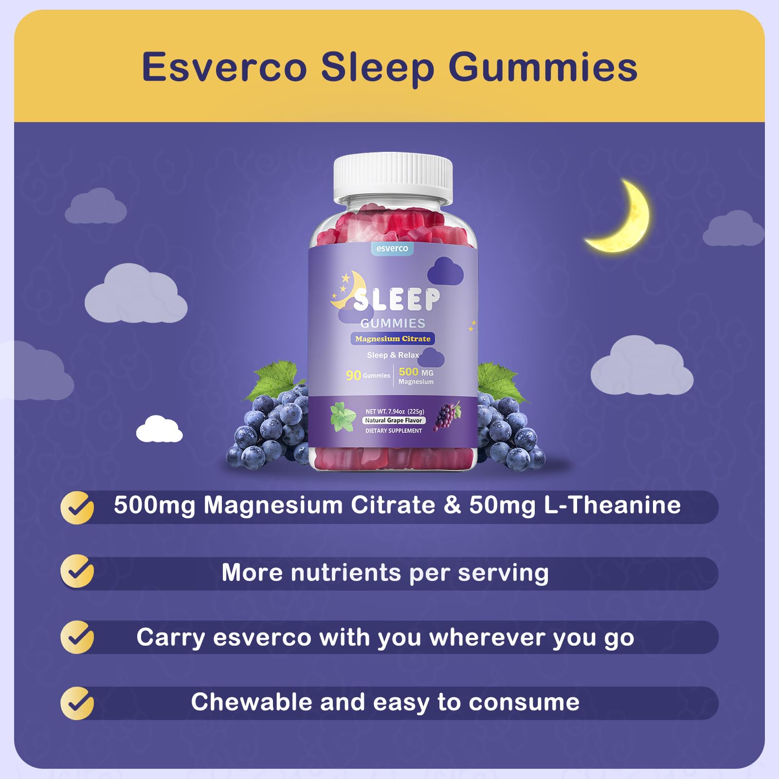 esverco Magnesium Citrate Gummies 500mg on a wooden table