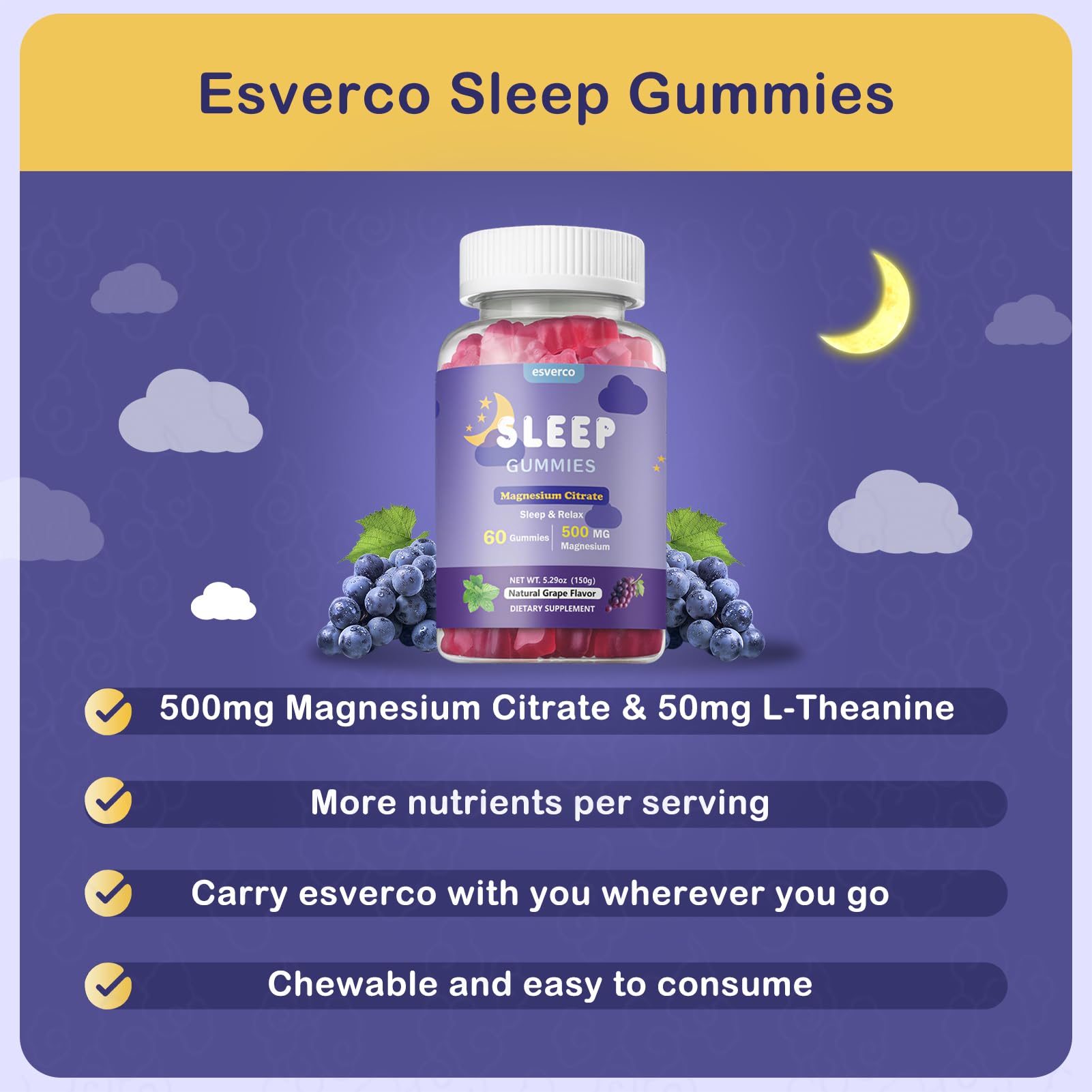 esverco Magnesium Citrate Gummies 500mg with measuring spoon