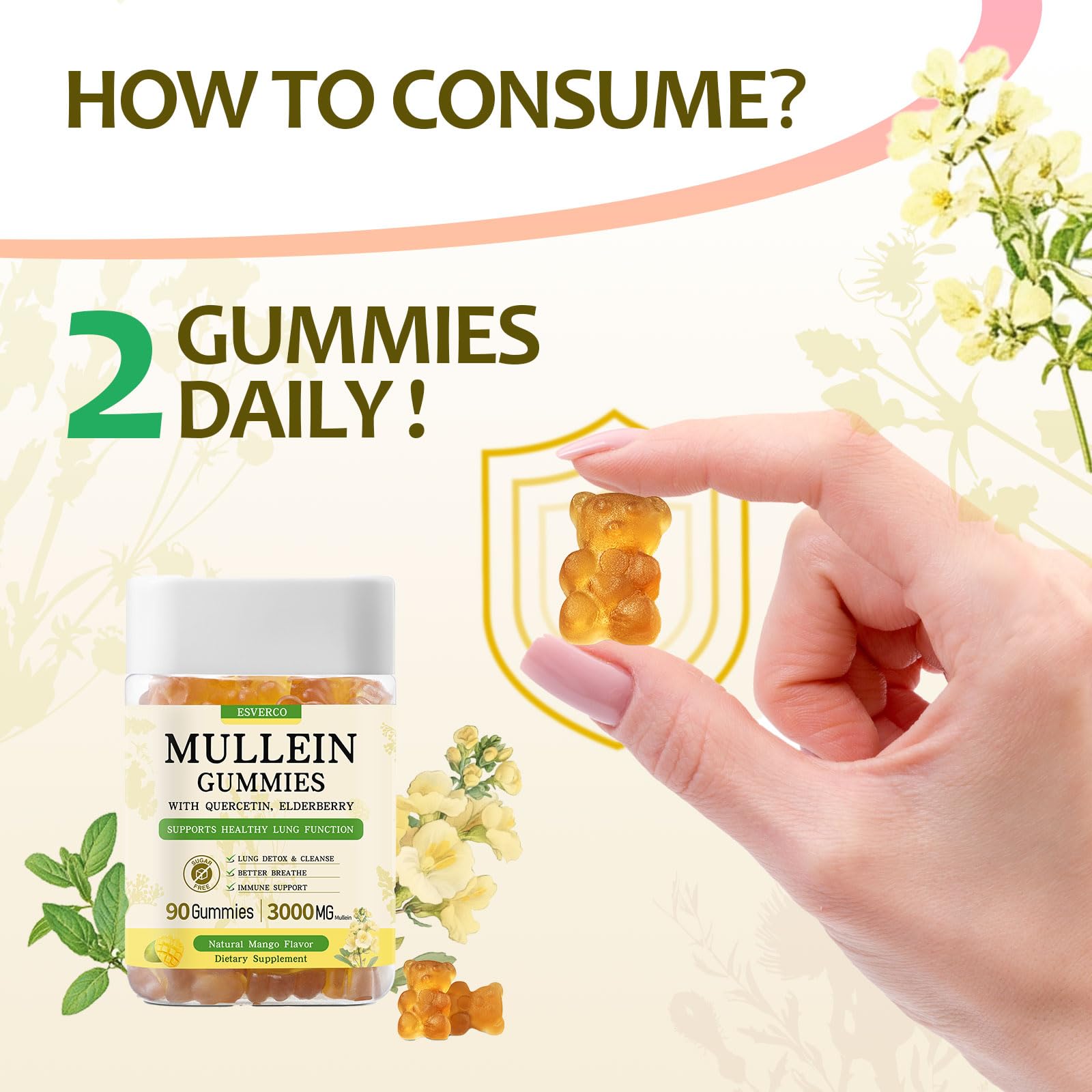 esverco Mullein Gummies side view of bottle