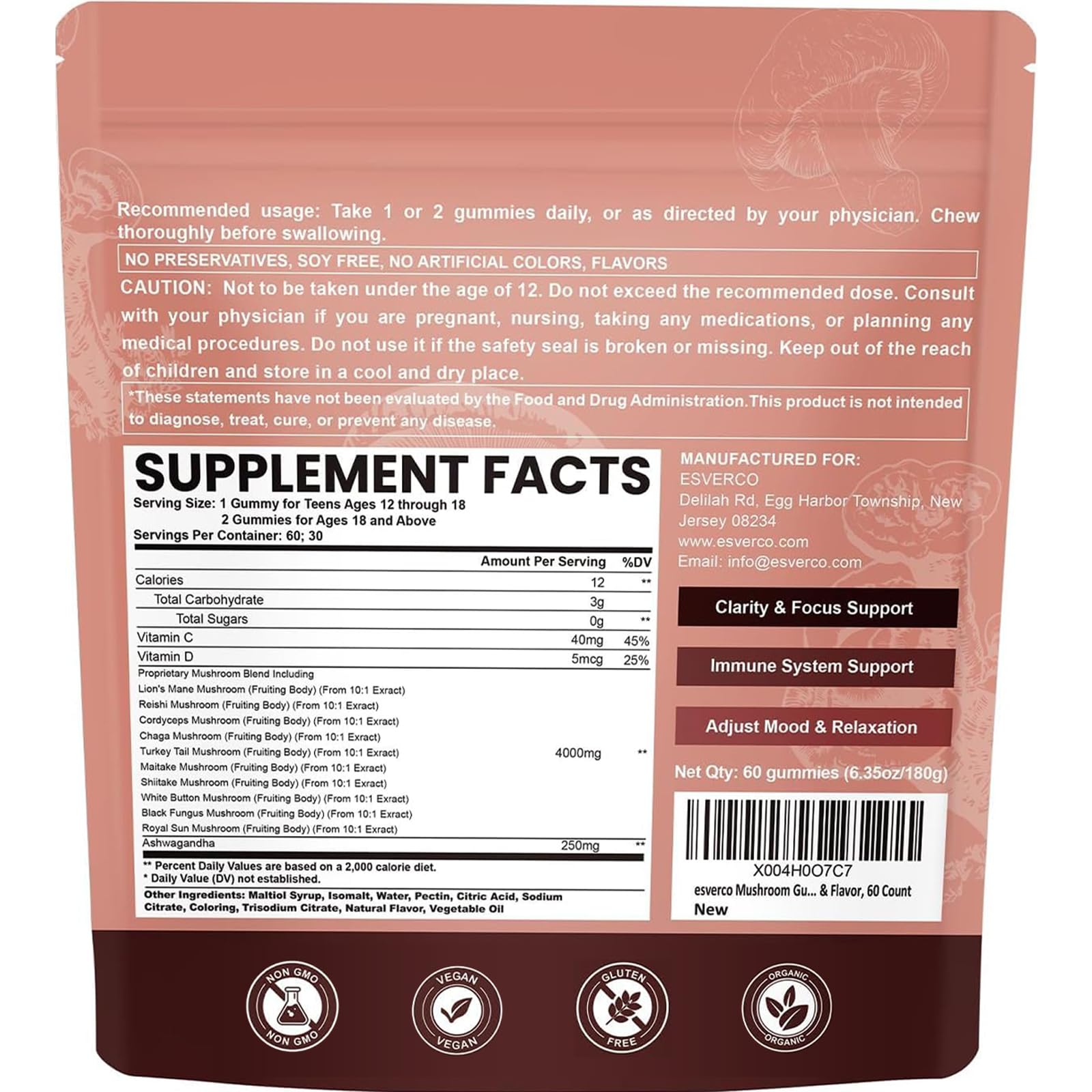 esverco Mushroom Gummies 4000mg with fresh strawberries
