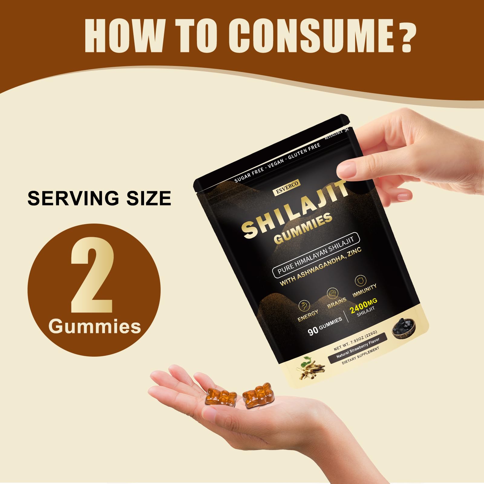 esverco Shilajit Gummies being taken out of the bottle