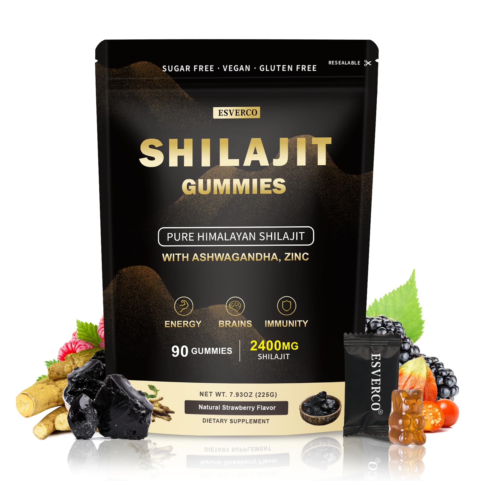 esverco Shilajit Gummies bottle front view with 90 gummies