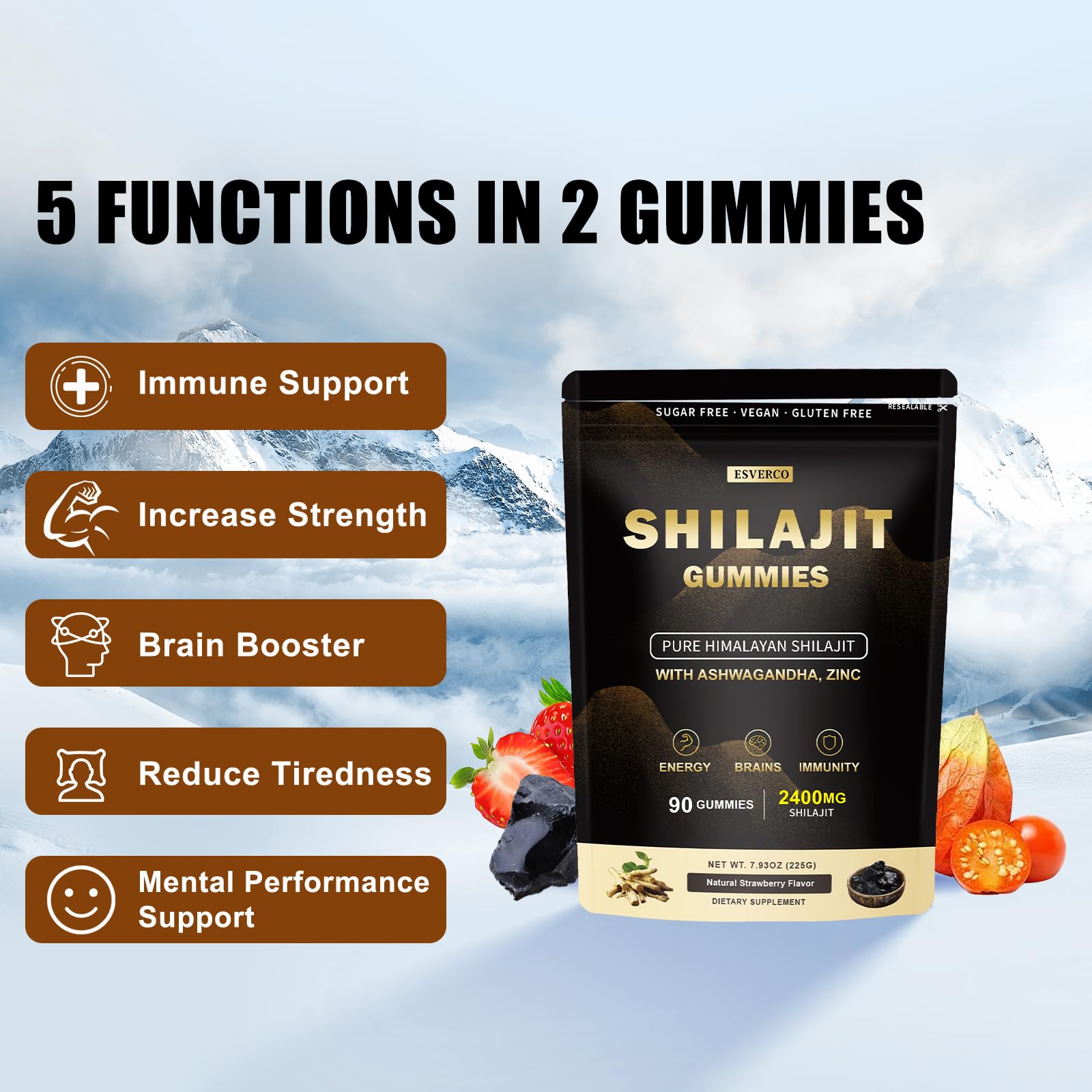 esverco Shilajit Gummies nutritional information label