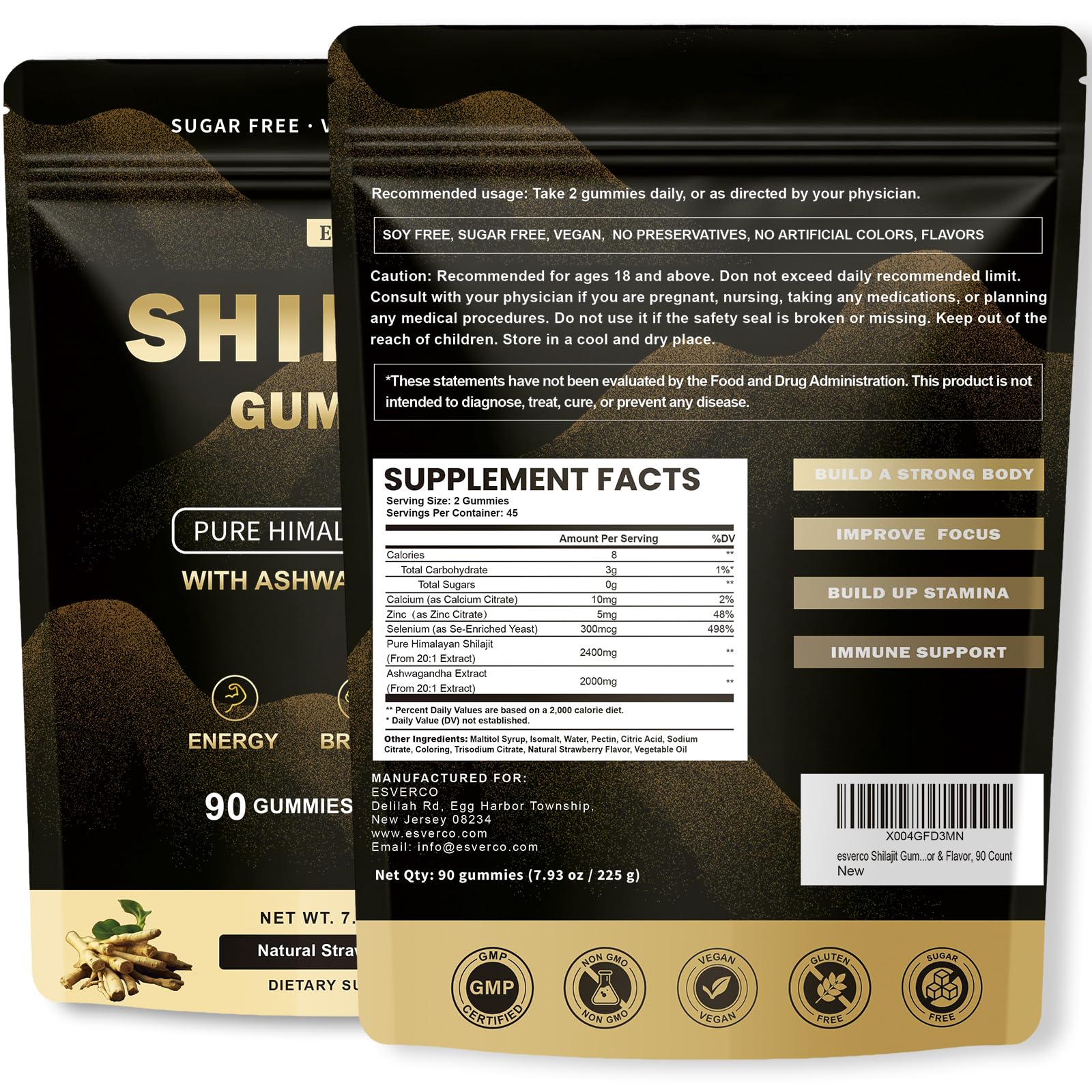 esverco Shilajit Gummies with a measuring spoon