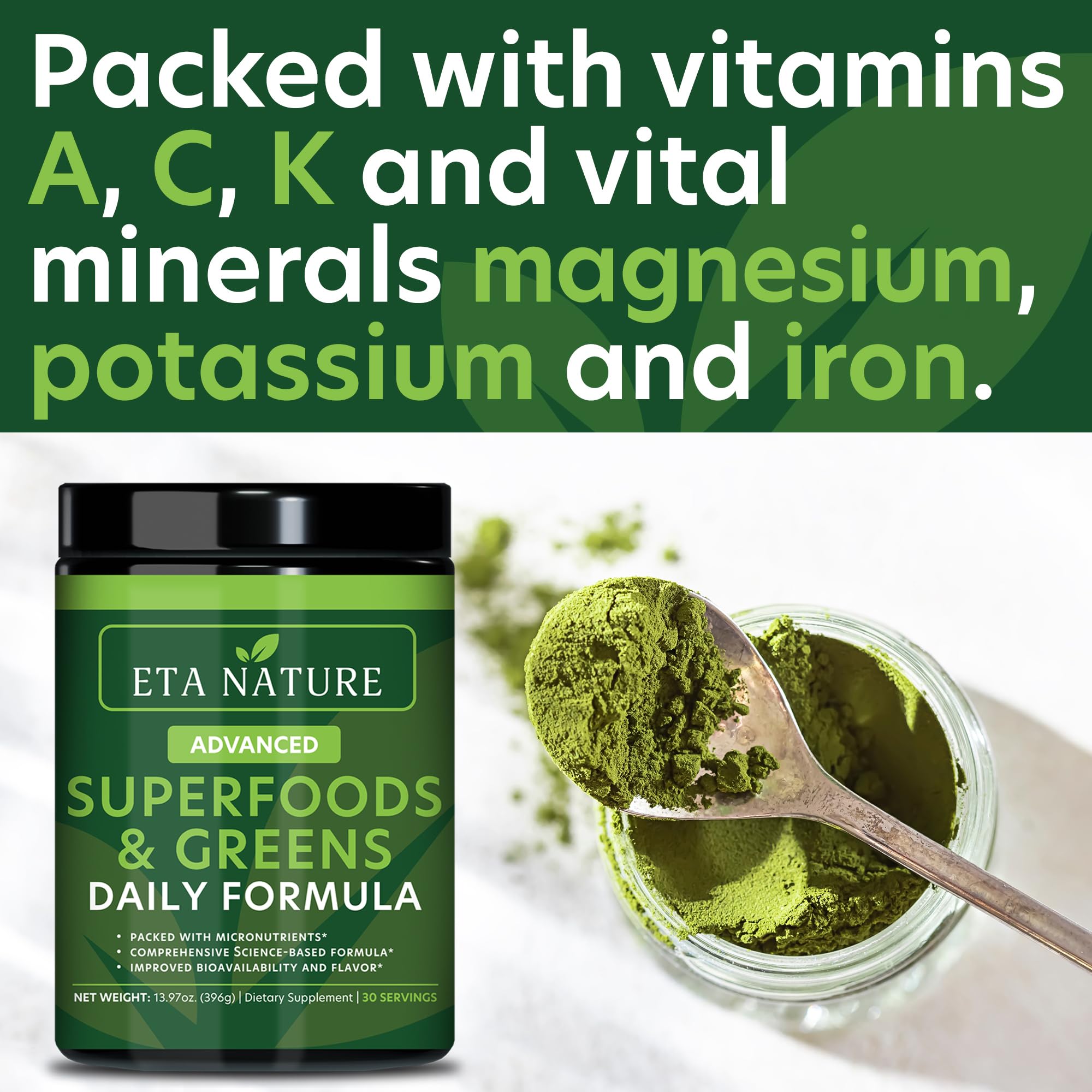 ETANATURE Super Greens Powder 499g packaging side view