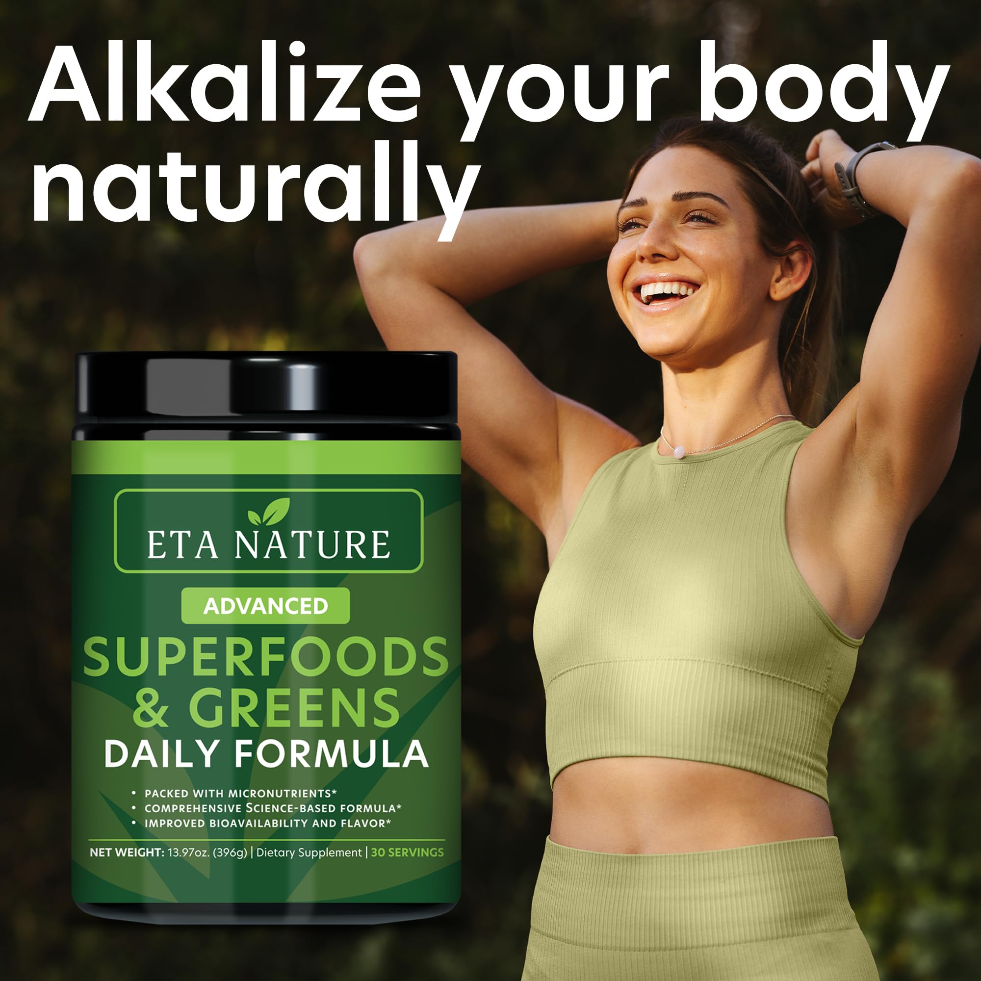 ETANATURE Super Greens Powder 499g scoop with powder