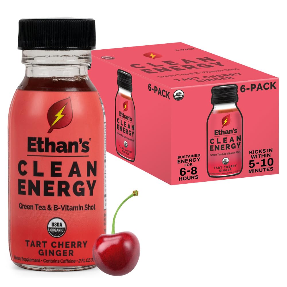 Ethan's Energy Shot glass bottle with tart cherry and ginger