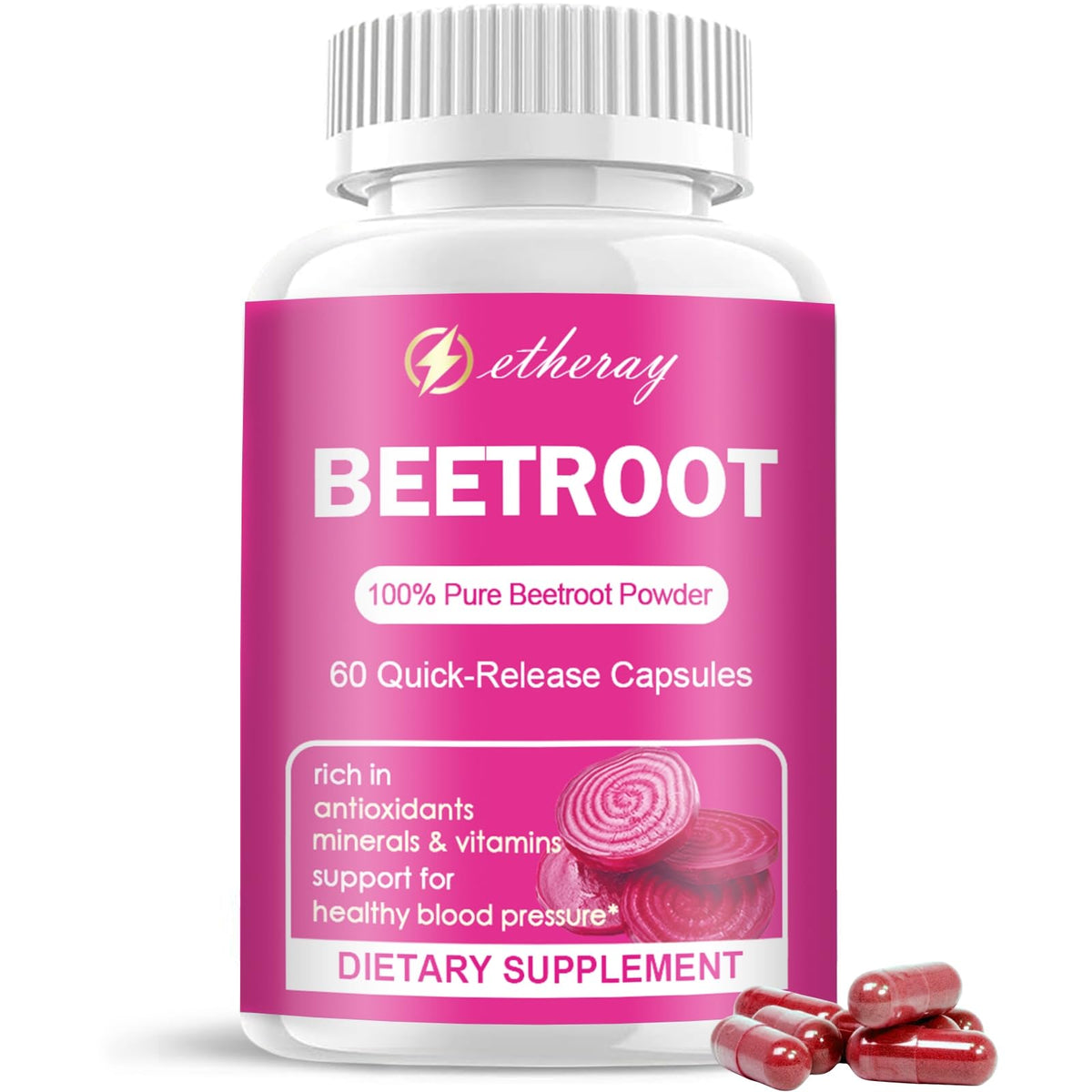etheray Beet Root Powder Capsules 1300mg front view
