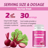 etheray Beet Root Powder Capsules 1300mg on a wooden table