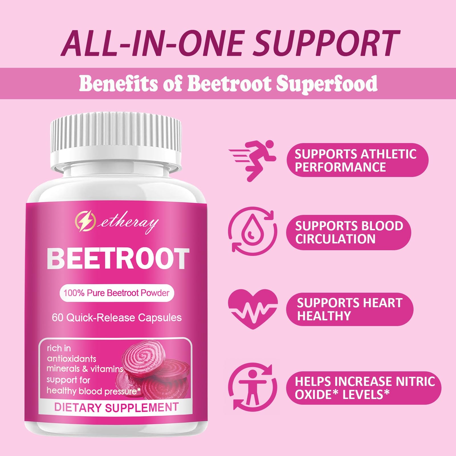 etheray Beet Root Powder Capsules 1300mg with measuring spoon