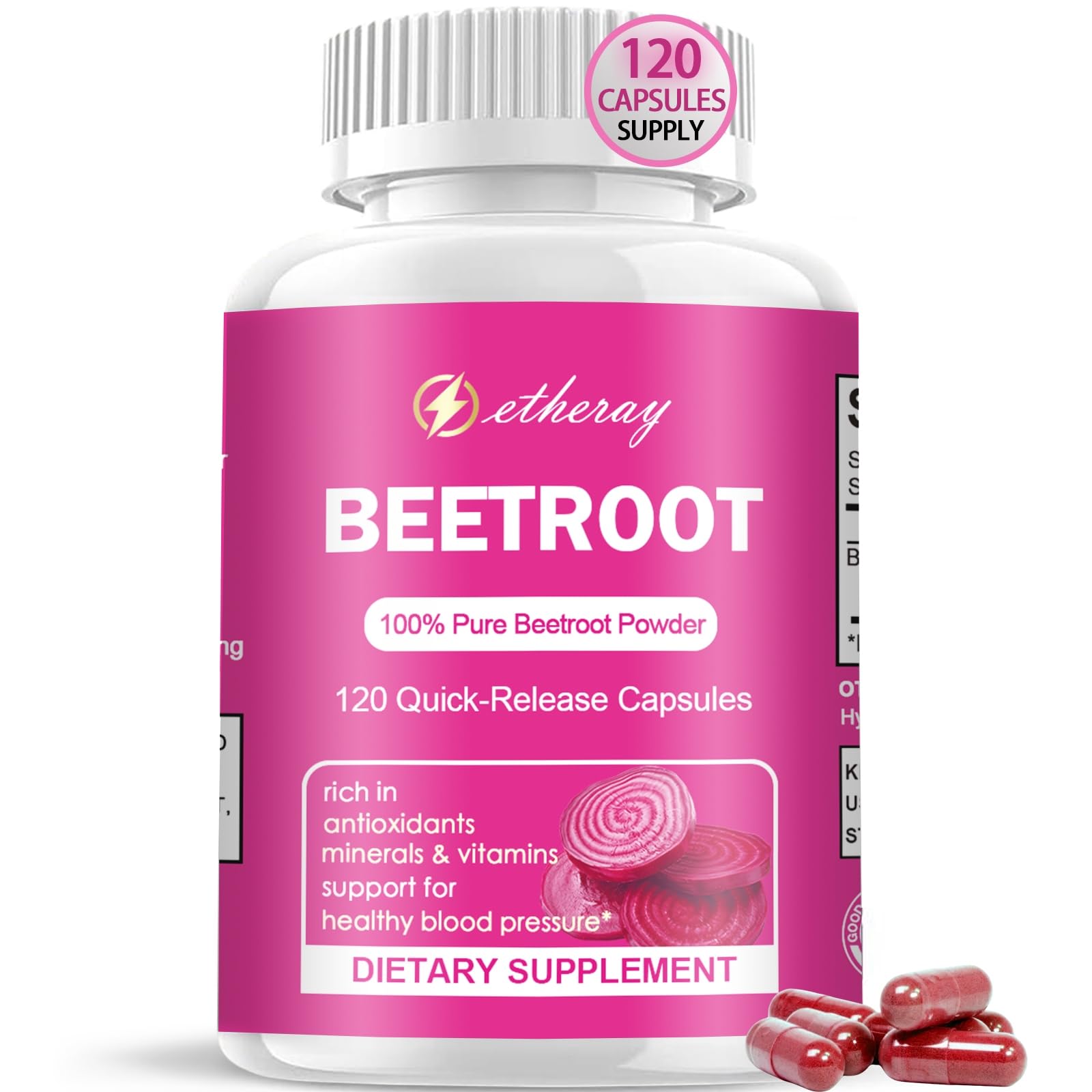 etheray Beetroot Capsules 120 Count front view