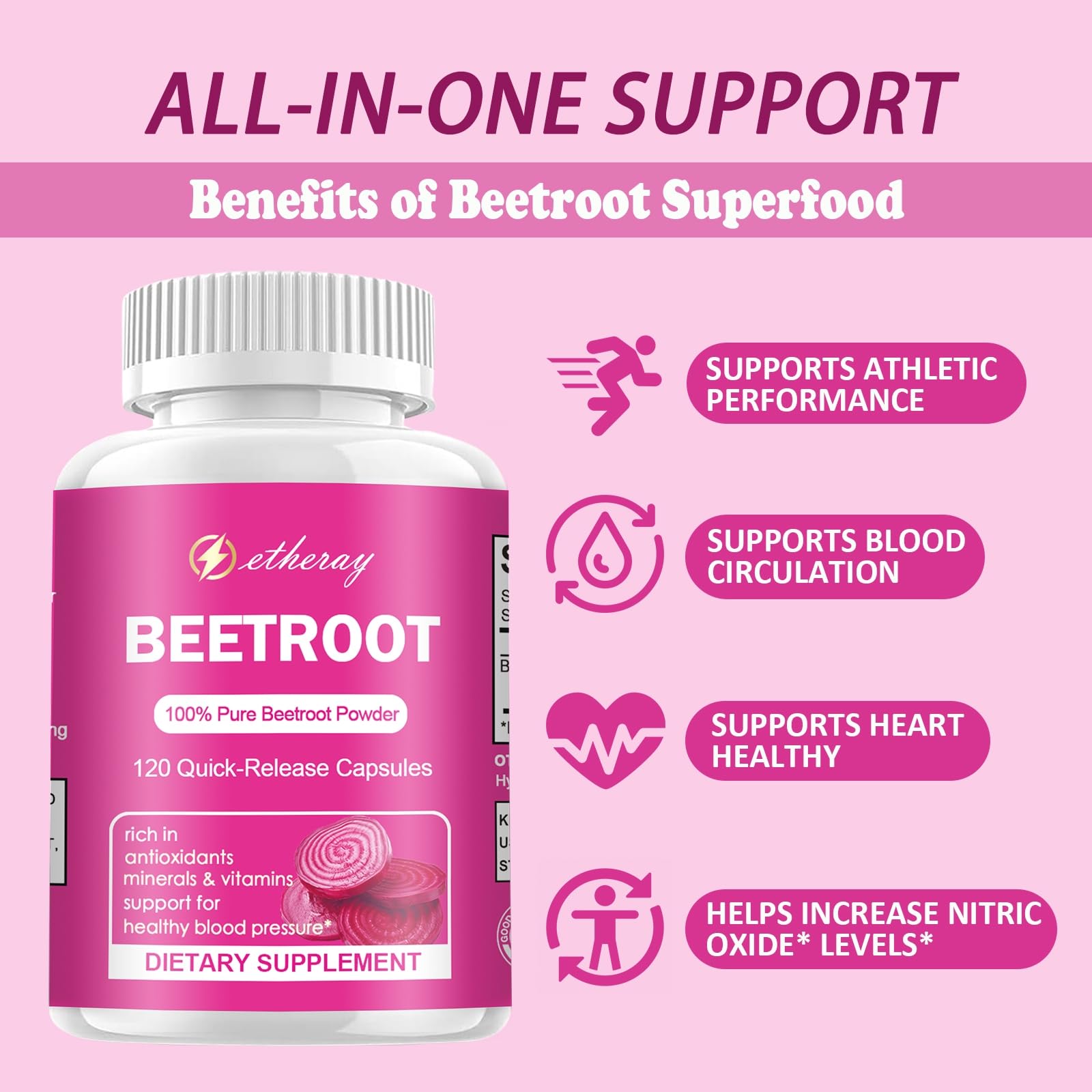 etheray Beetroot Capsules with a measuring spoon