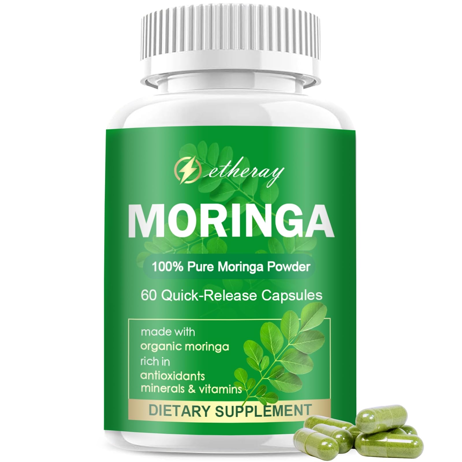 etheray Moringa Capsules 100% Pure 60 Count front view