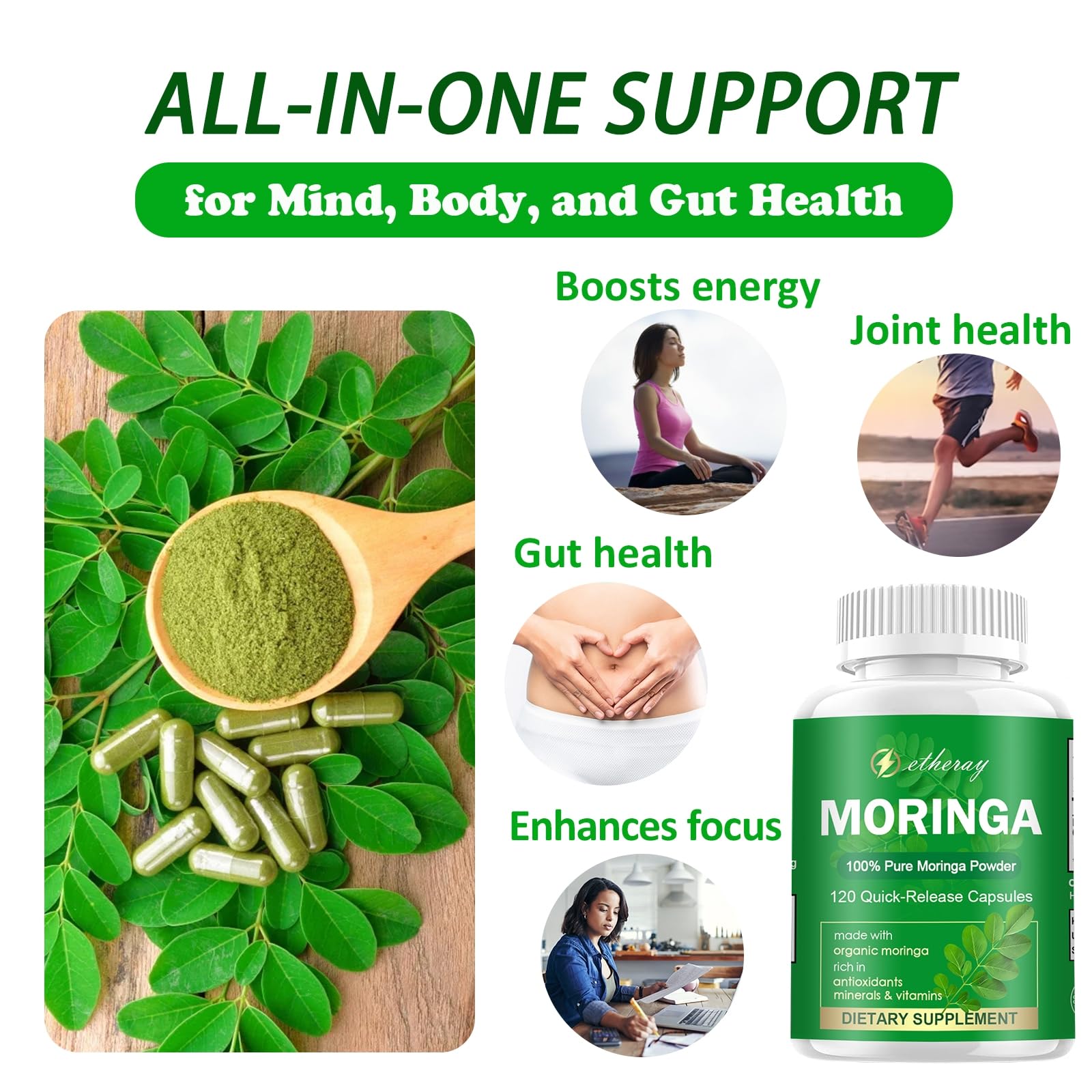 etheray Moringa Capsules 100g side view showing supplement facts