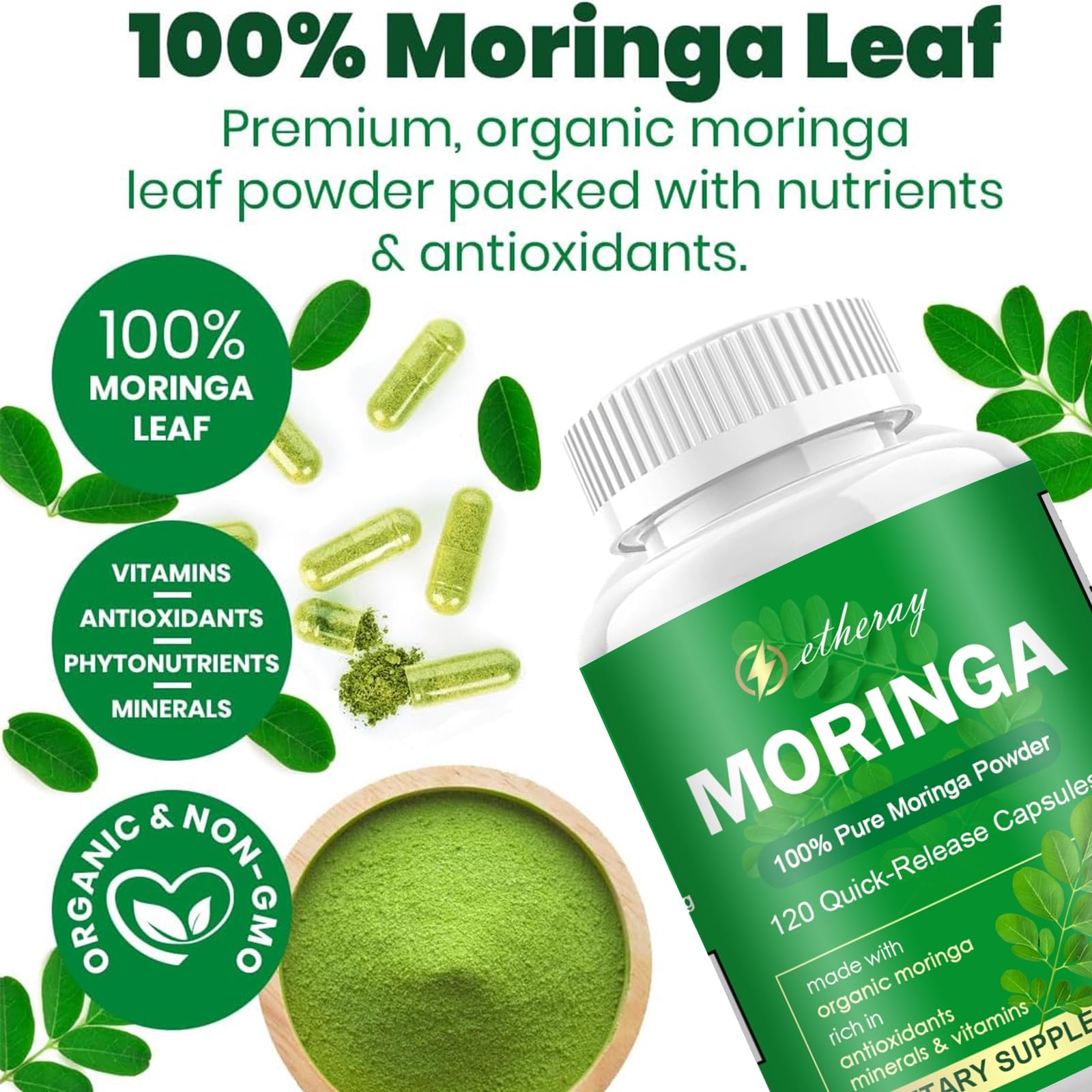 etheray Moringa Capsules 100g with a measuring spoon
