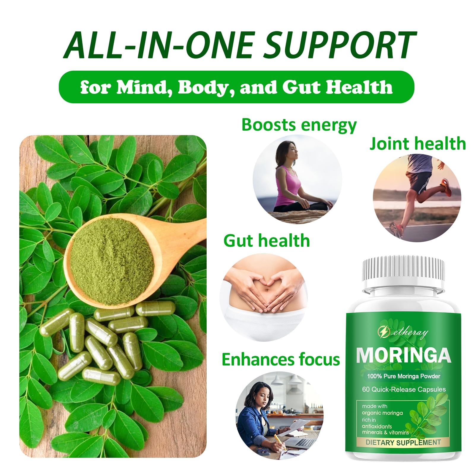 etheray Moringa Capsules bottle with label