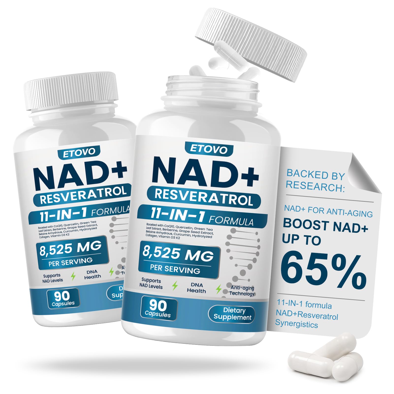 ETOVO NAD+ Resveratrol Supplement bottle front view