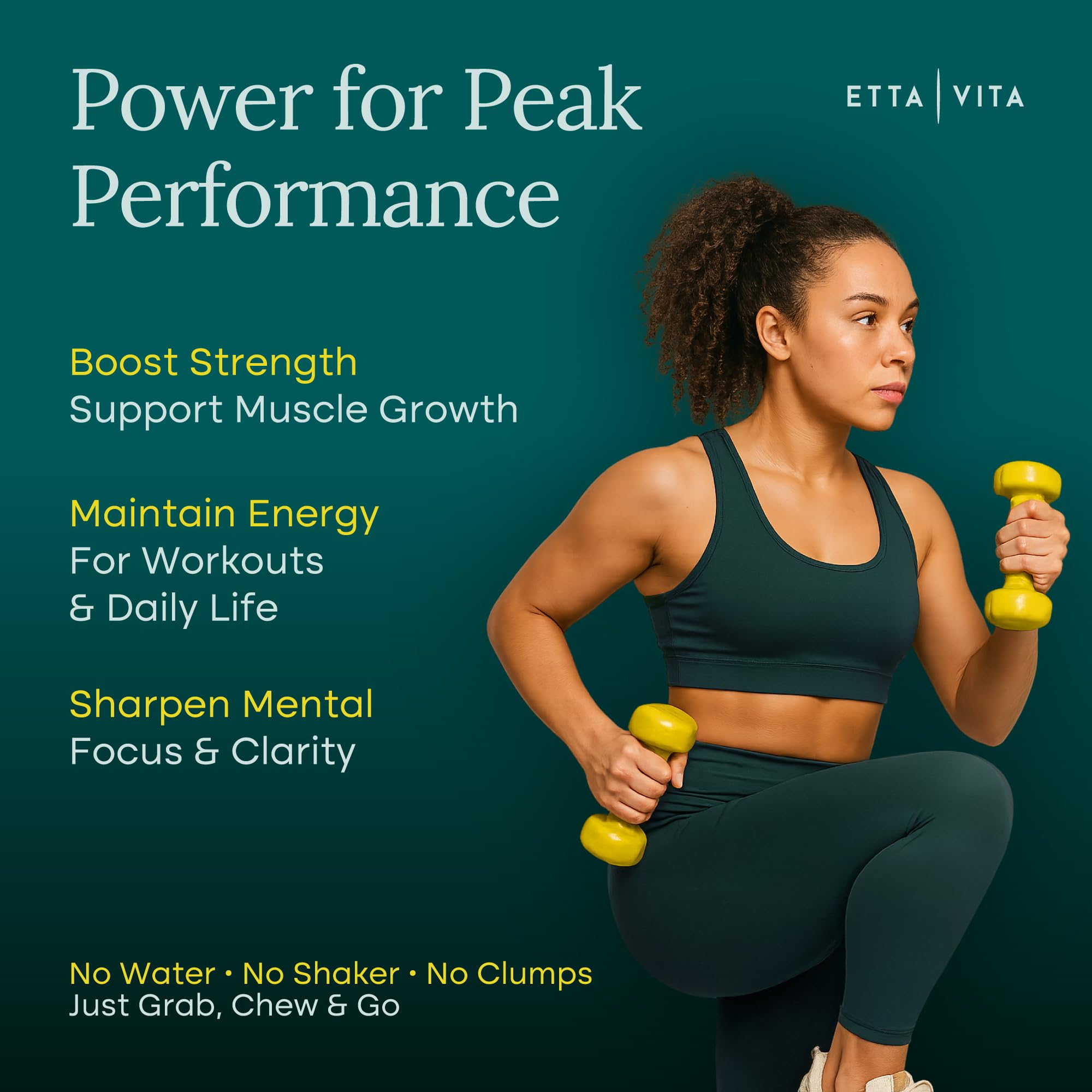Etta Vita Creatine Gummies displayed with fitness gear