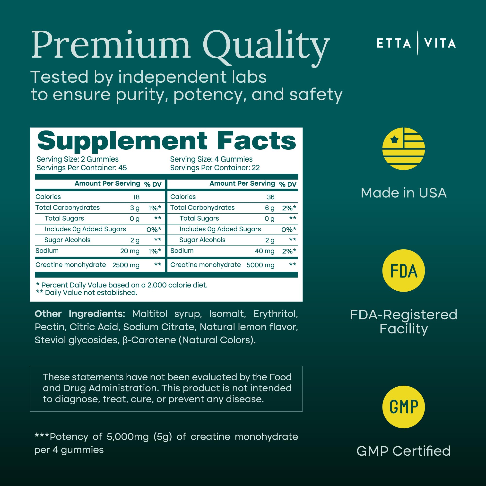 Etta Vita Creatine Gummies with a measuring spoon