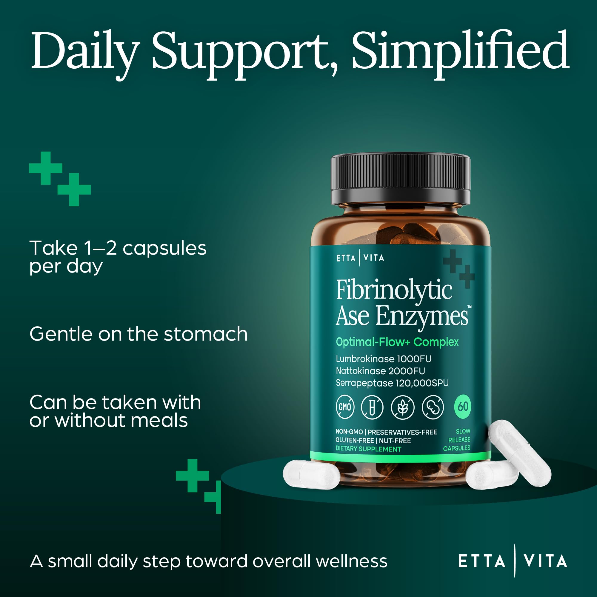 Etta Vita Lumbrokinase Enzyme Supplement 40mg side view