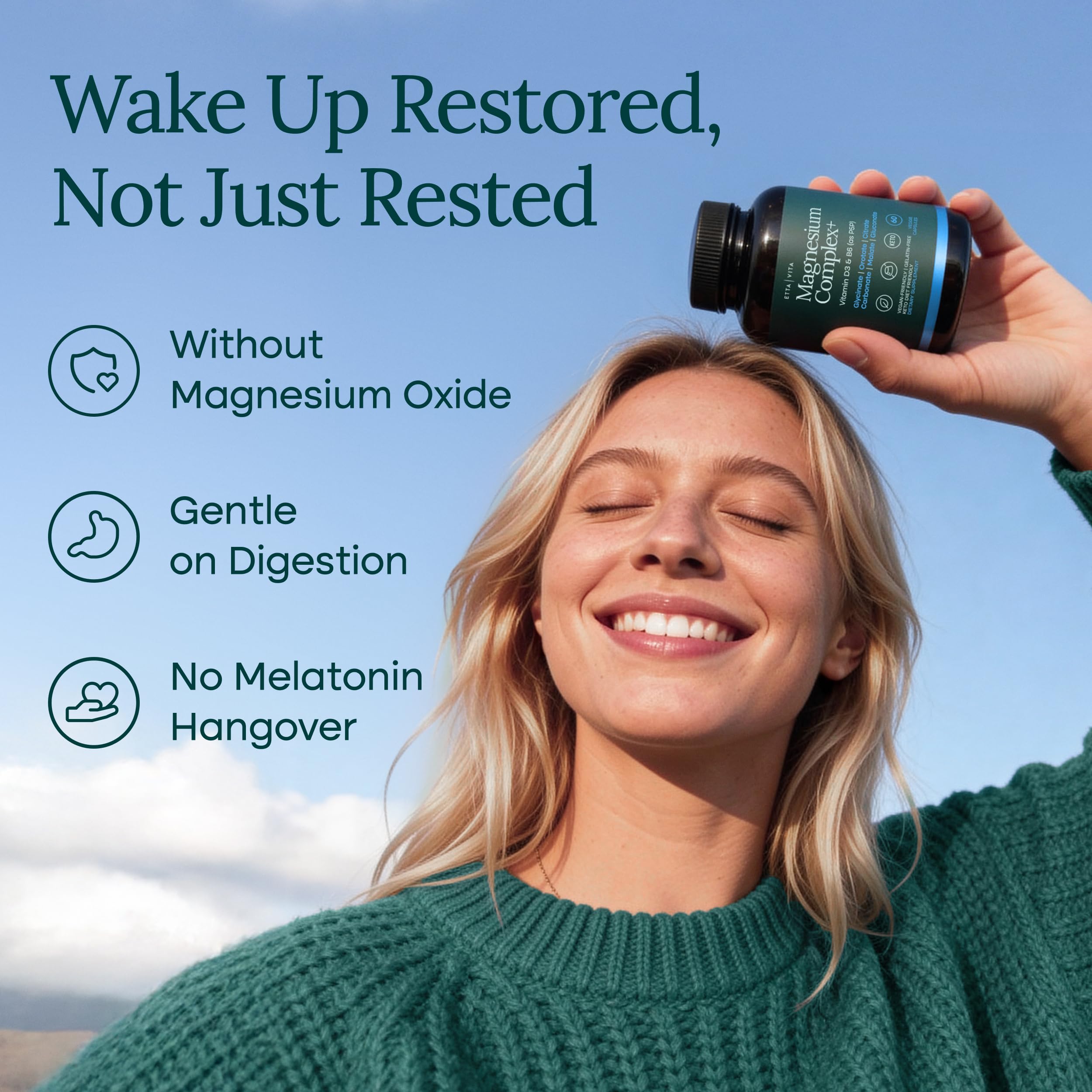 Etta Vita Magnesium Complex 500mg capsules on wooden surface