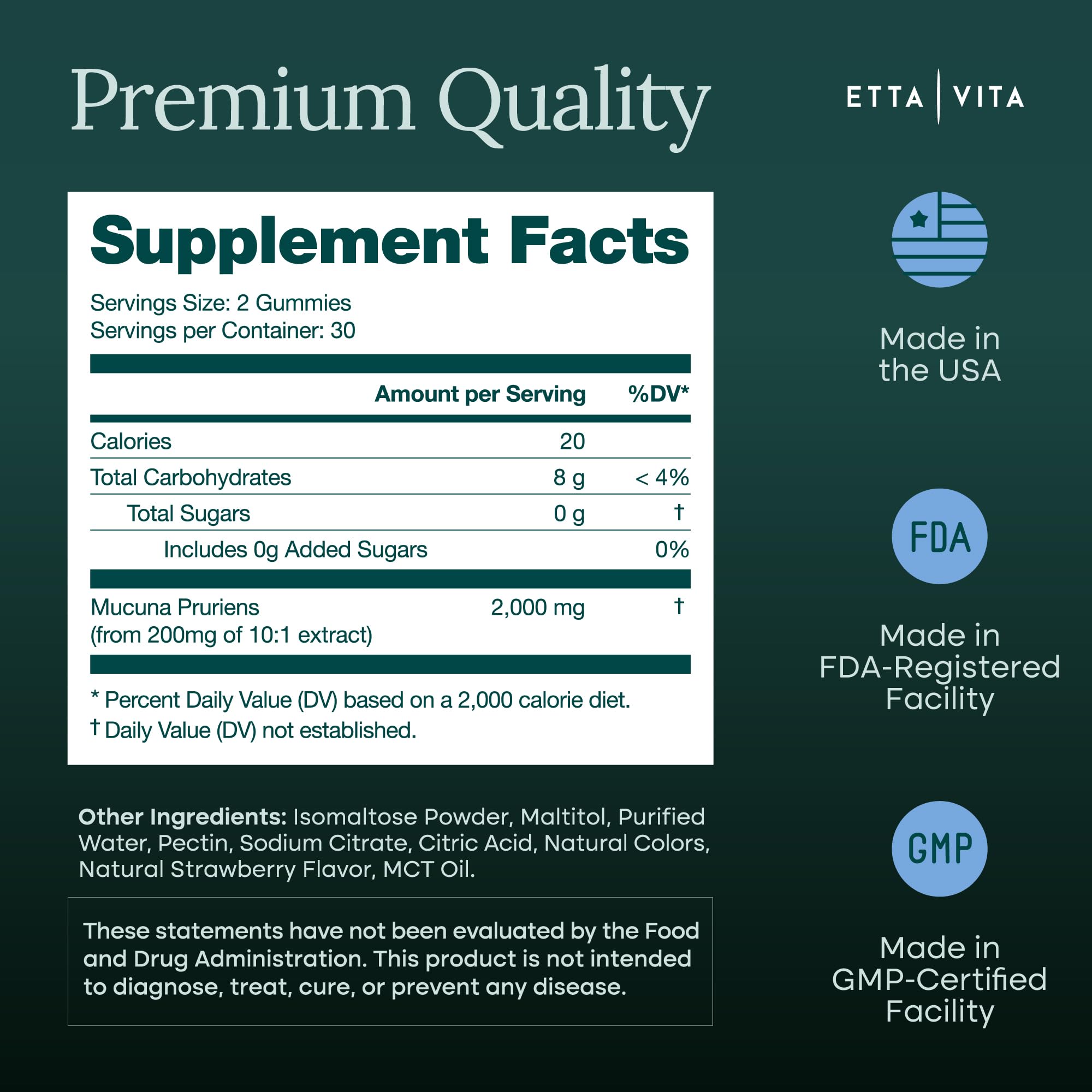 Etta Vita Mucuna Pruriens Gummies on a kitchen counter