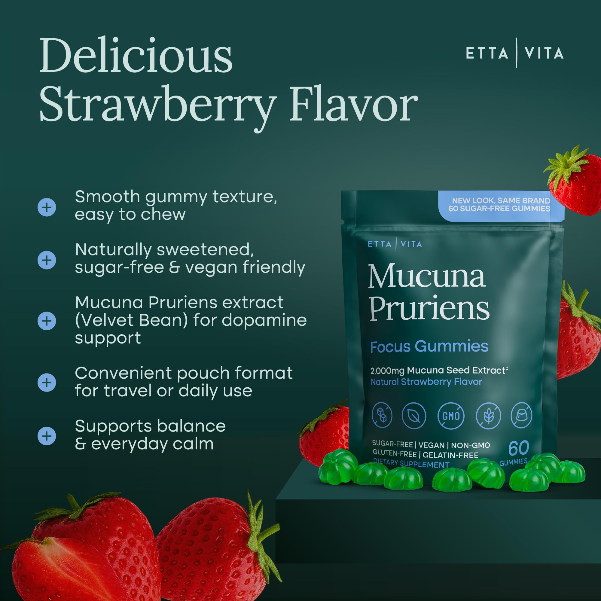 Etta Vita Mucuna Pruriens Gummies side view with nutritional information