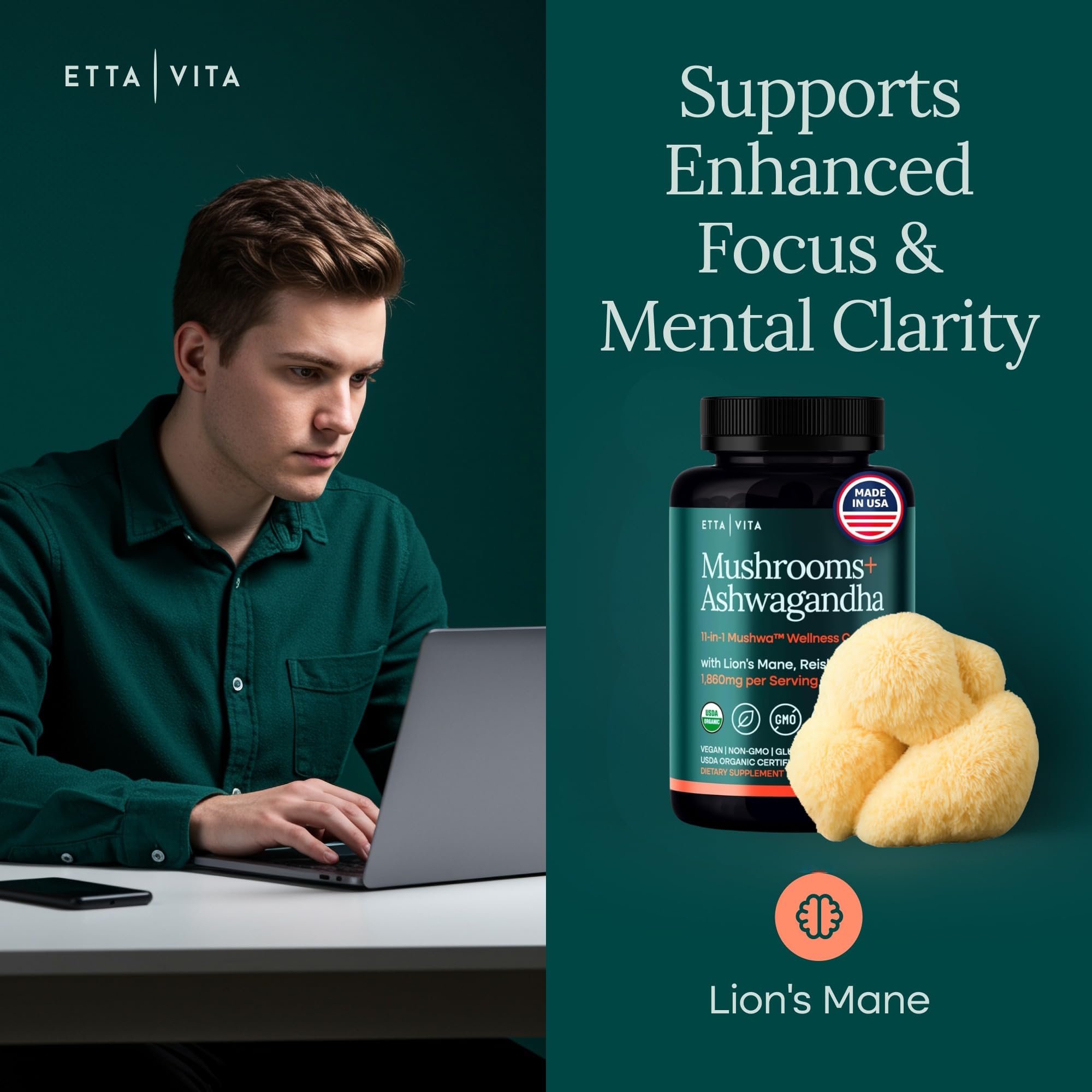 Etta Vita Mushroom Complex Capsules in hand