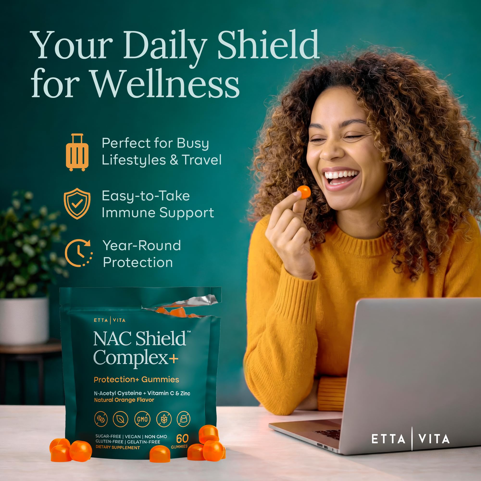 Etta Vita NAC gummies in a bowl with a measuring spoon