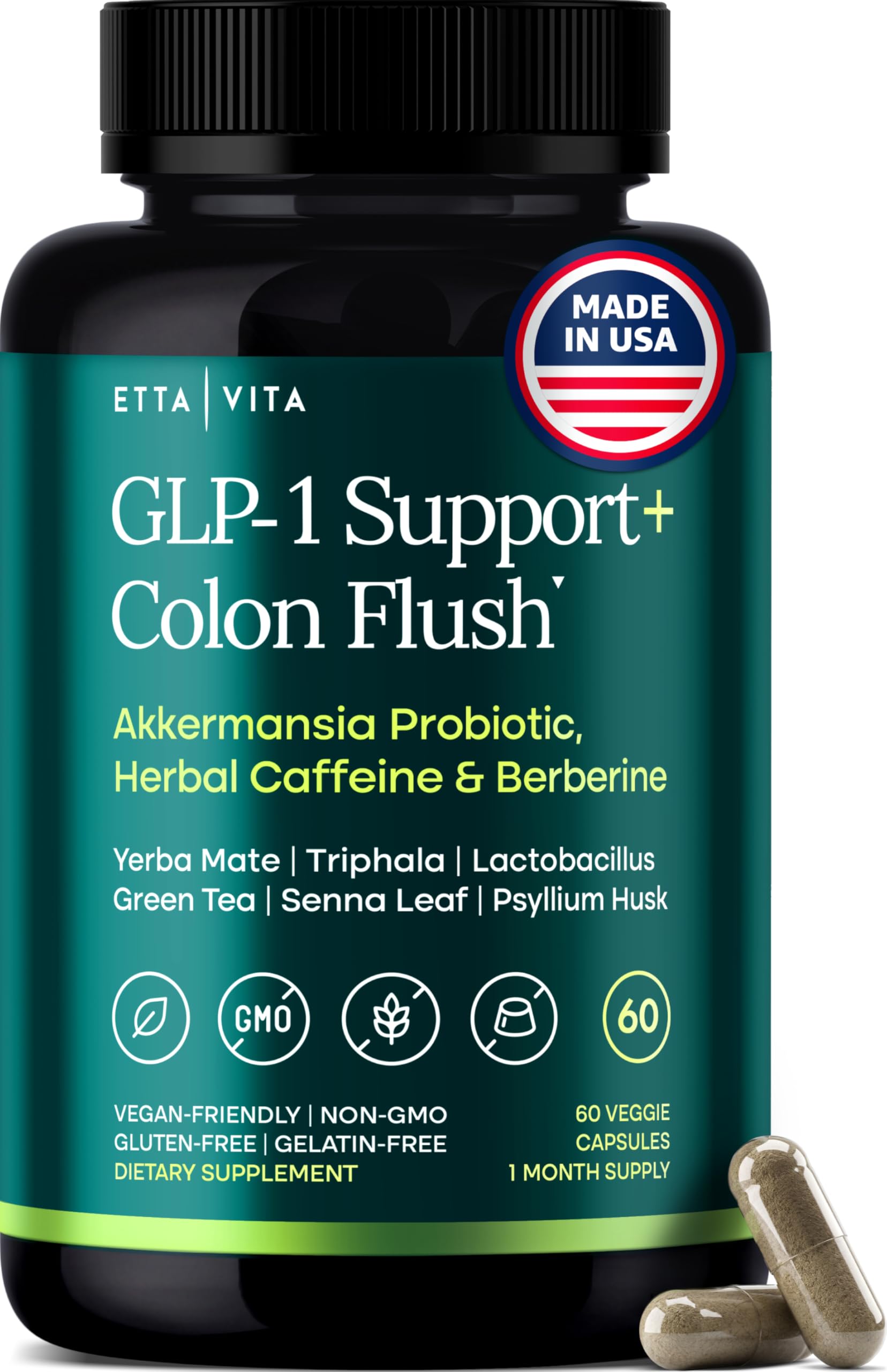 Etta Vita Triphala Supplement 68g front view with capsule bottle