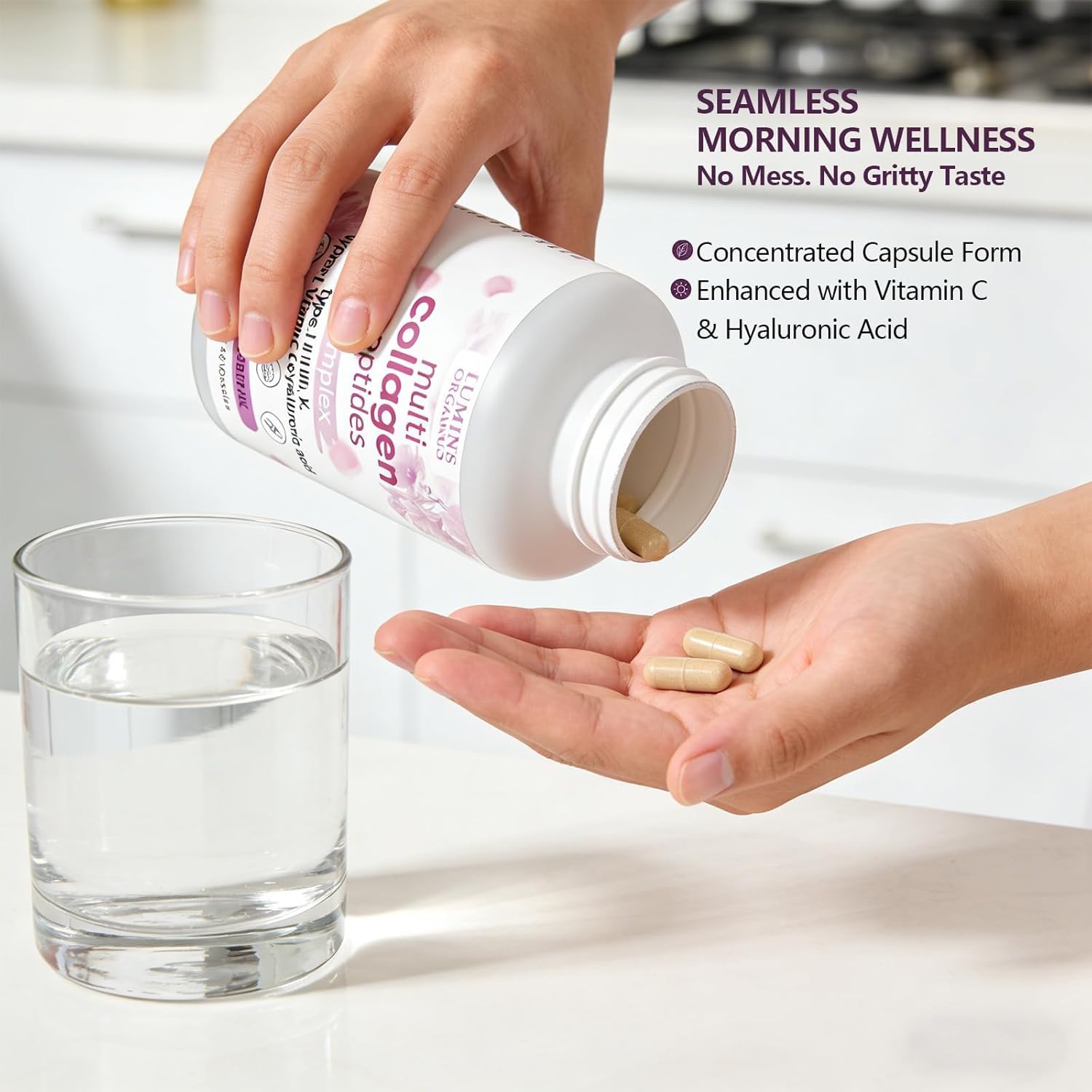 ETUIH Collagen Peptide Capsules open bottle with capsules