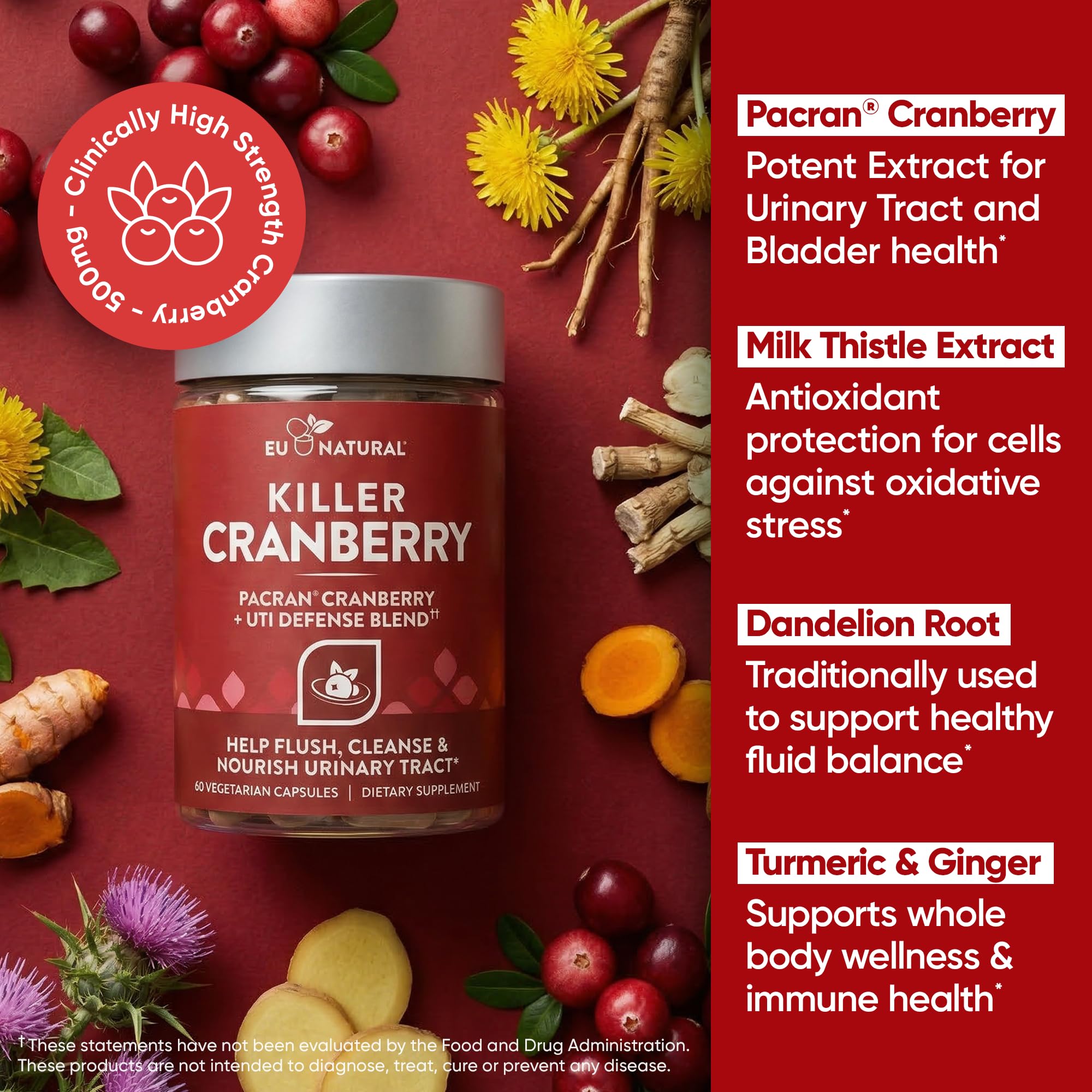 Eu Natural Killer Cranberry Supplement on a kitchen counter