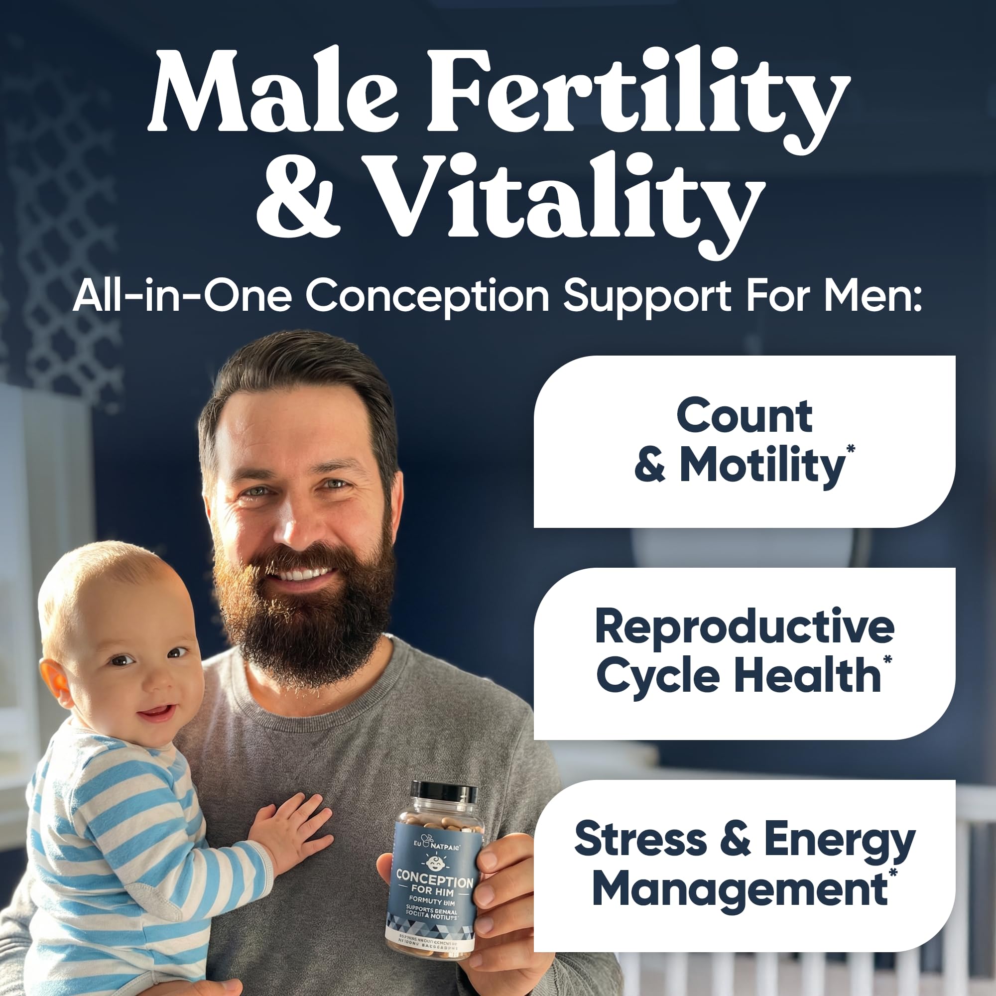Eu Natural Male Fertility Support Supplement bottle with label