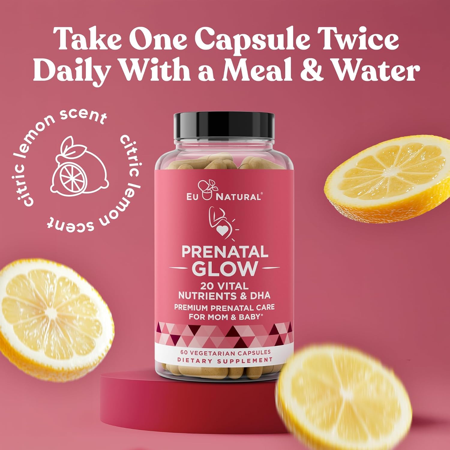 Eu Natural Prenatal Multivitamin capsules in hand