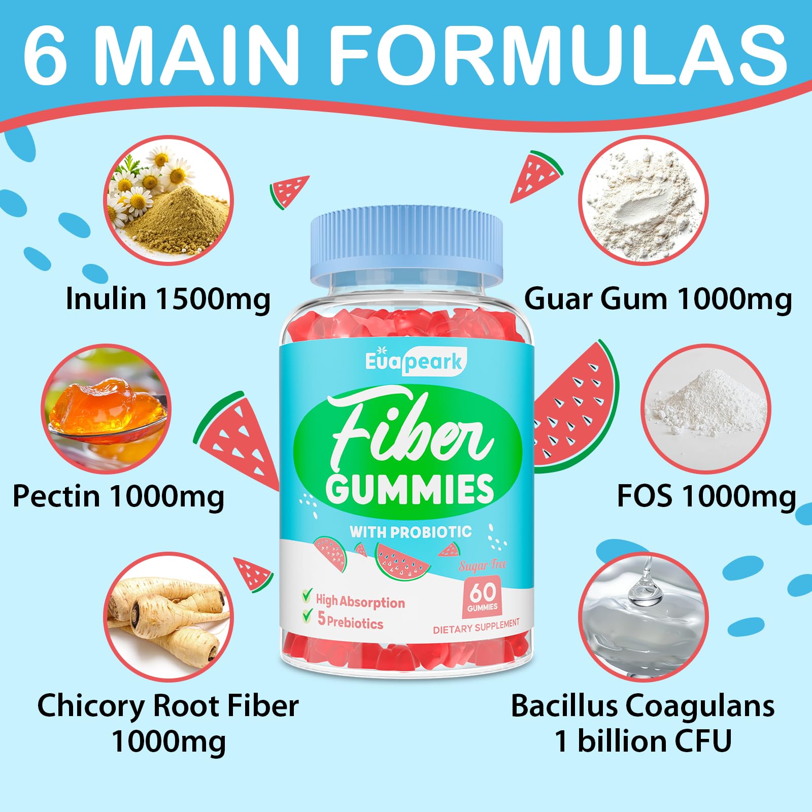 Euapeark Fiber Gummies alongside fresh watermelon slices