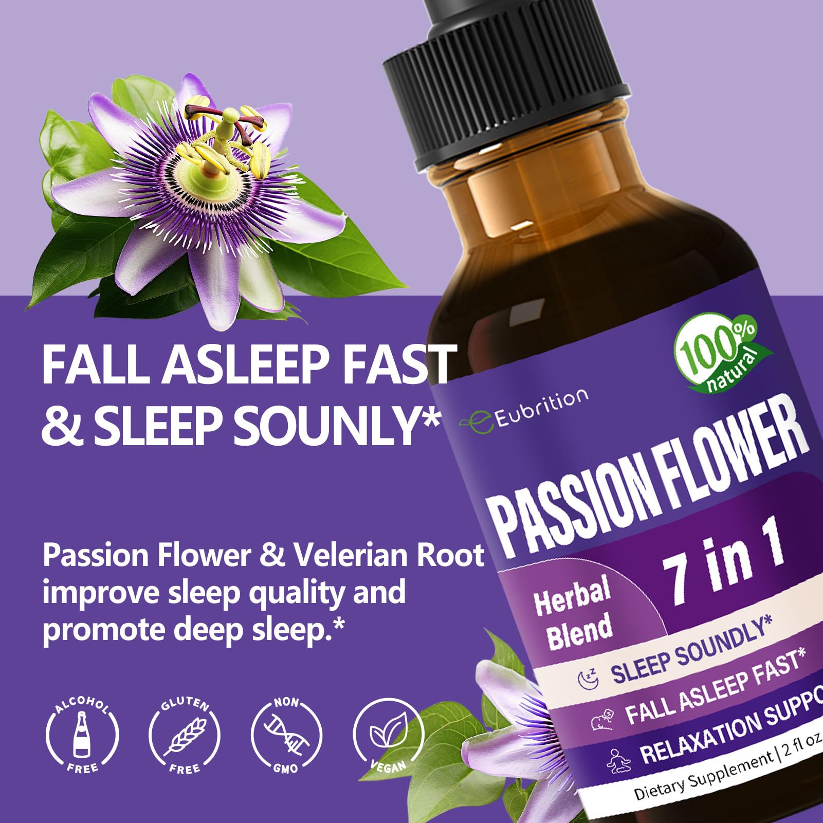 Eubrition Passion Flower Tincture back view showing ingredients