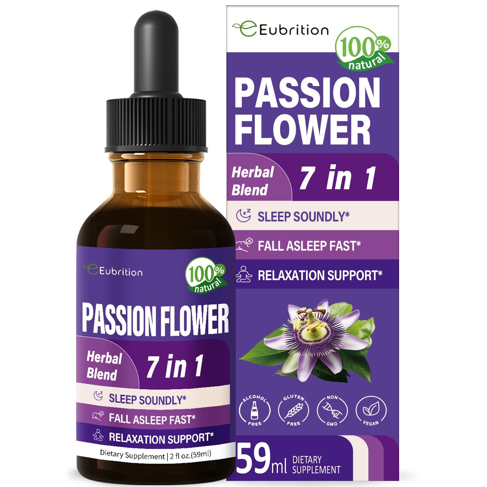 Eubrition Passion Flower Tincture front view with dropper