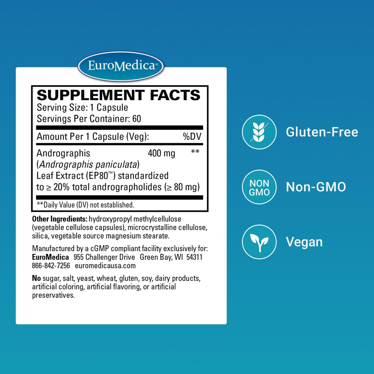EuroMedica Andrographis Paniculata vegan capsules side view