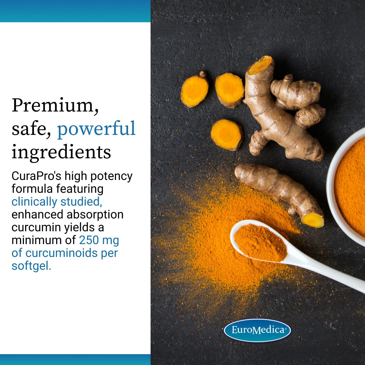 EuroMedica Curcumin Supplement softgel in hand
